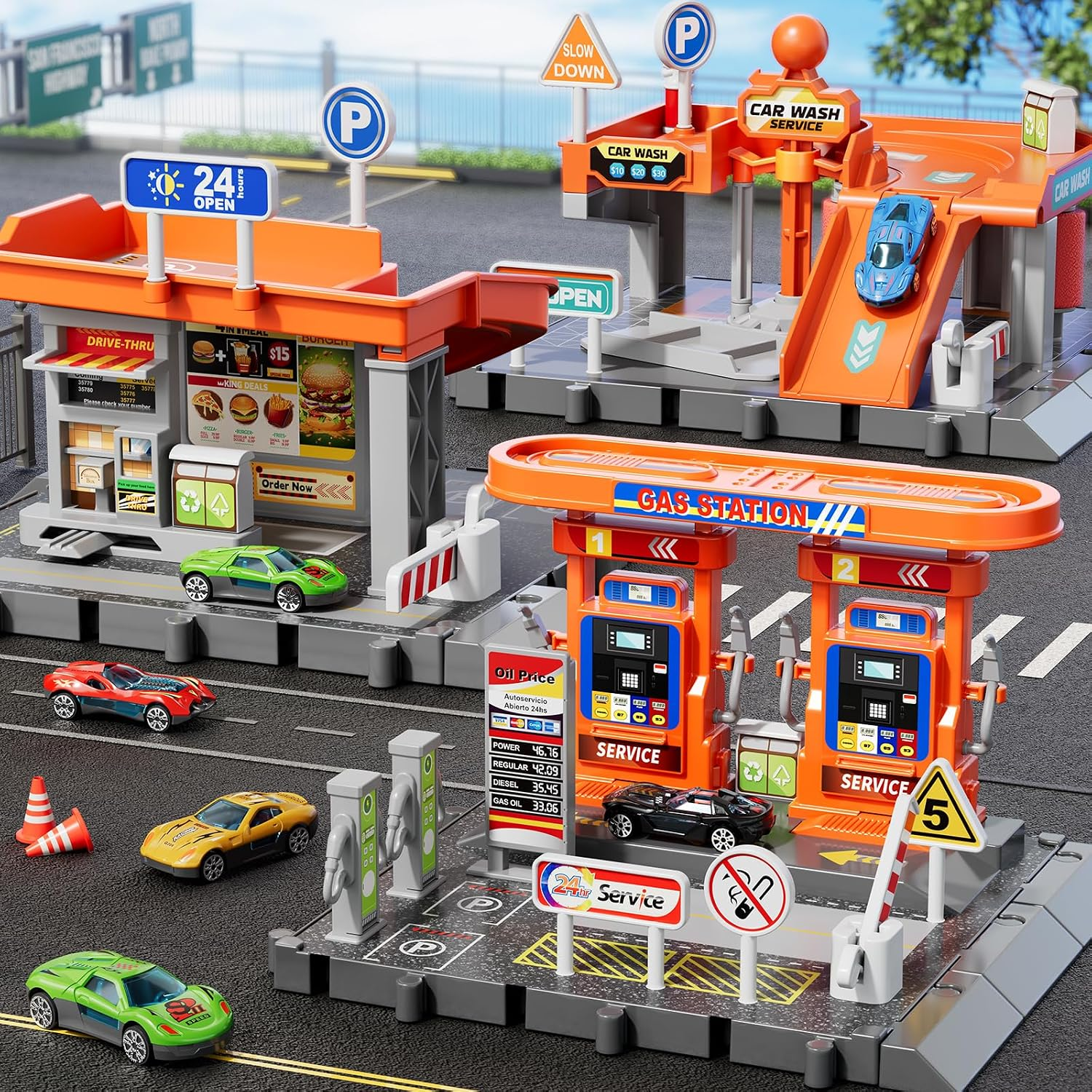 Toy Cars Playsets, 3-In-1 Activity Drivers Playset