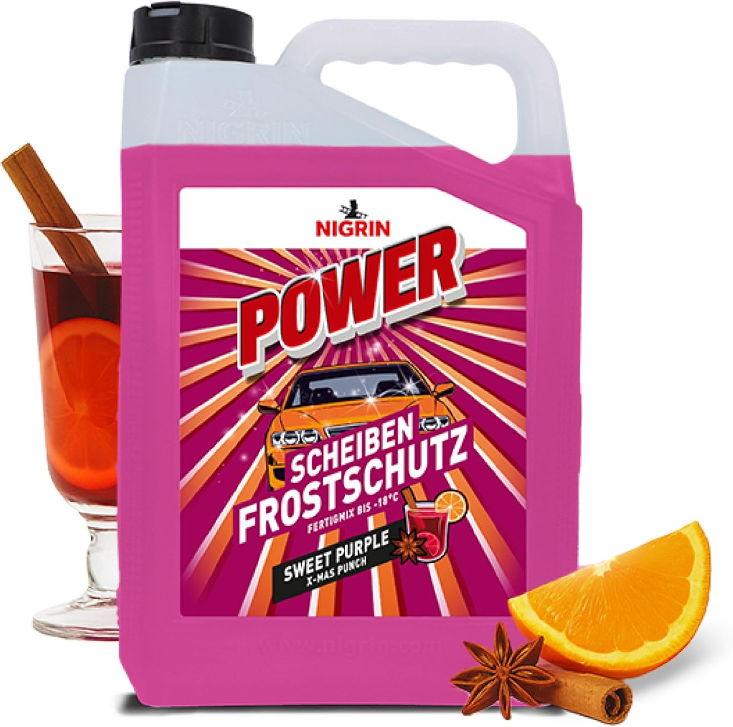 NIGRIN POWER Scheibenfrostschutz Fertigmix Sweet Purple | 5 Liter | Wirksam Bis -18°C | Anti-Freeze-Formel | Reinigungszusatz Für Autoscheiben & Scheinwerfer | Schlierenfrei | Polycarbonatverträglich