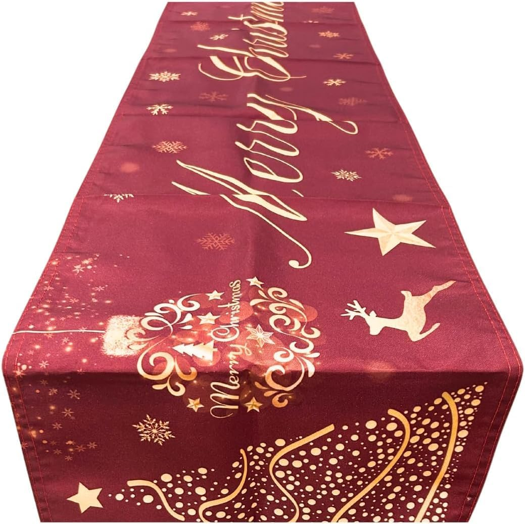 Second Ave Red & Gold Christmas Table Runner Dining Table Kitchen 180Cm X 32Cm Decoration Merry Xmas Festive Decoration