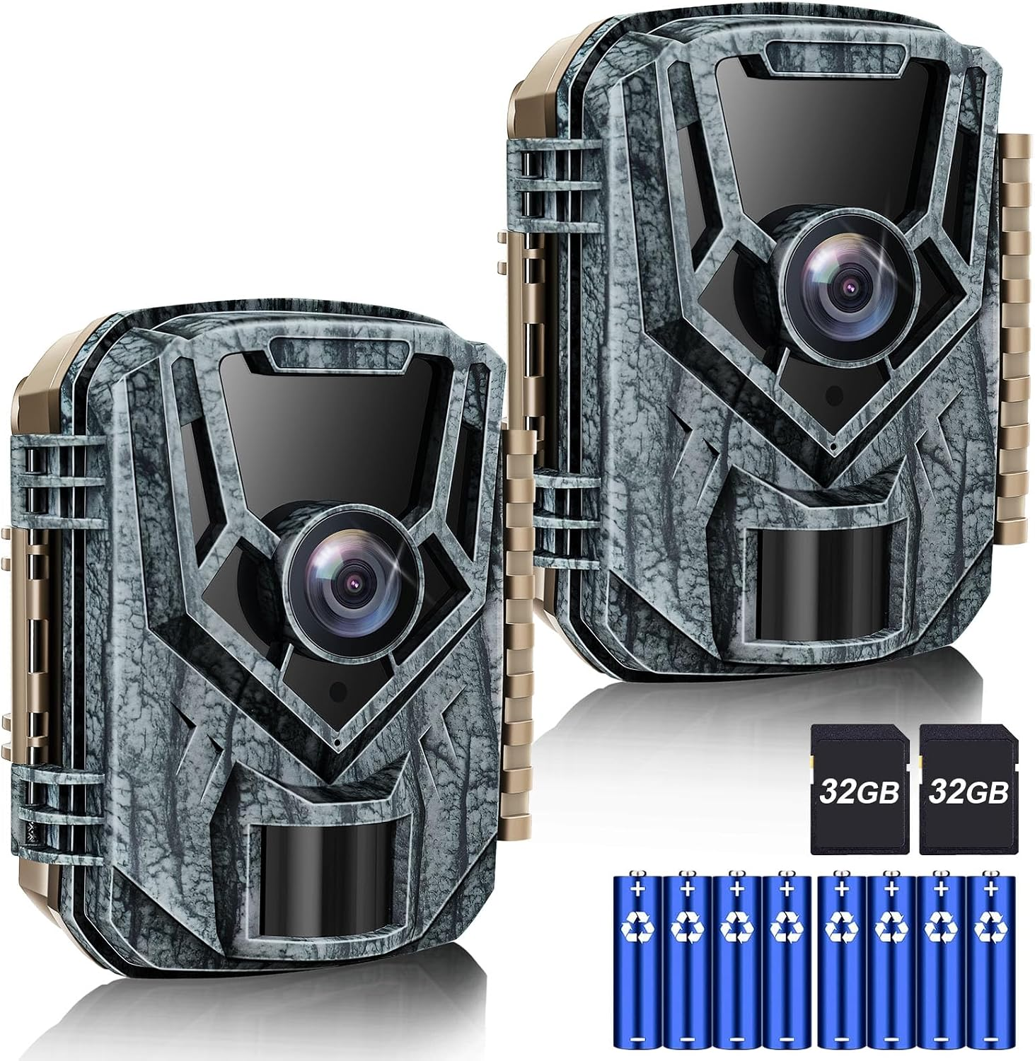 Trail Camera 2 Pack 36 MP 2.7K Game Camera 32GB Memory Card 8 Batteries with 0.2s Trigger Time 120°Wide-Angle Motion Night Vision 2.0