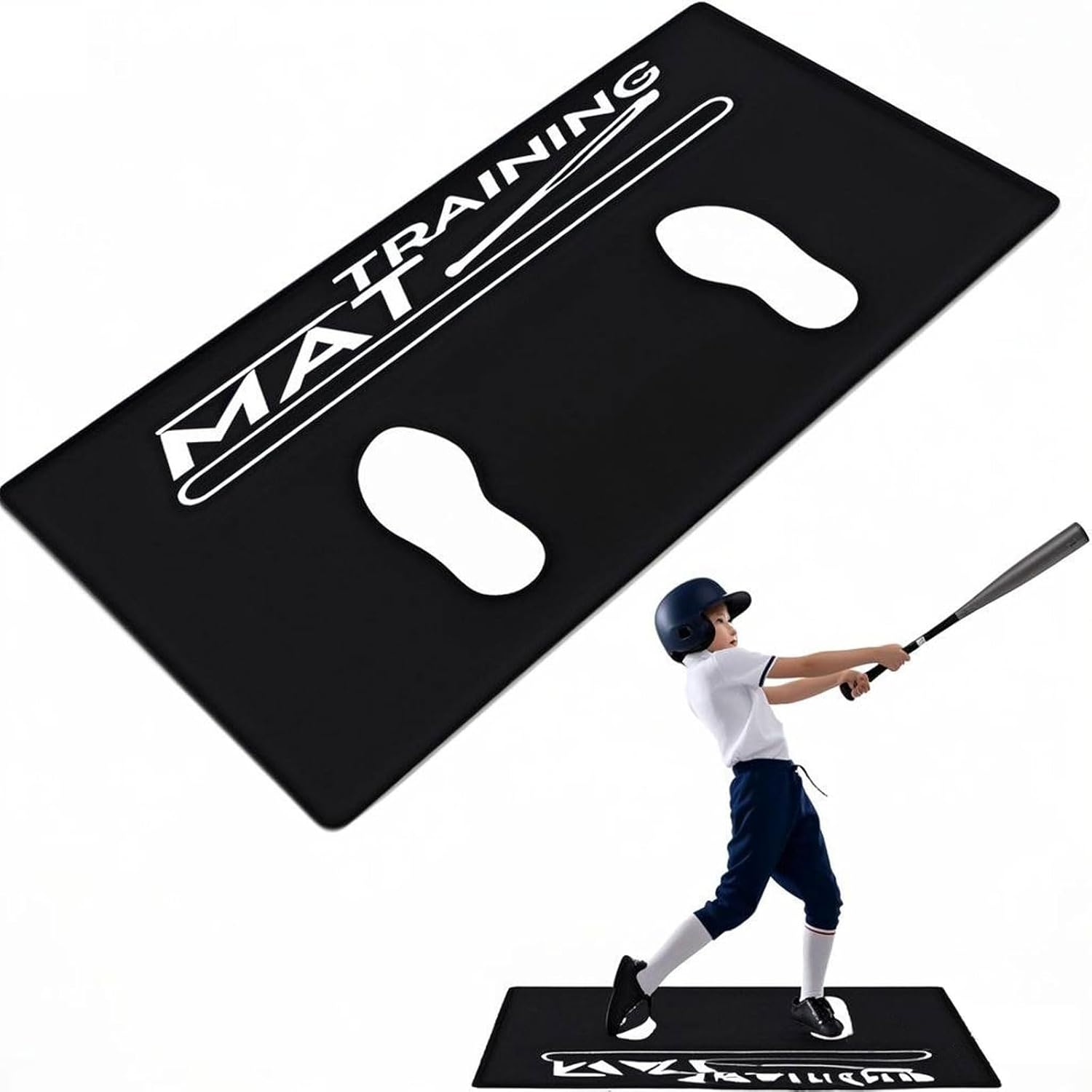 Baseball Batting Mat with Footprint, Non-Slip Batting Stance Alignment Training Mats for Swing Pitching Softball & Baseball Hitting Mat