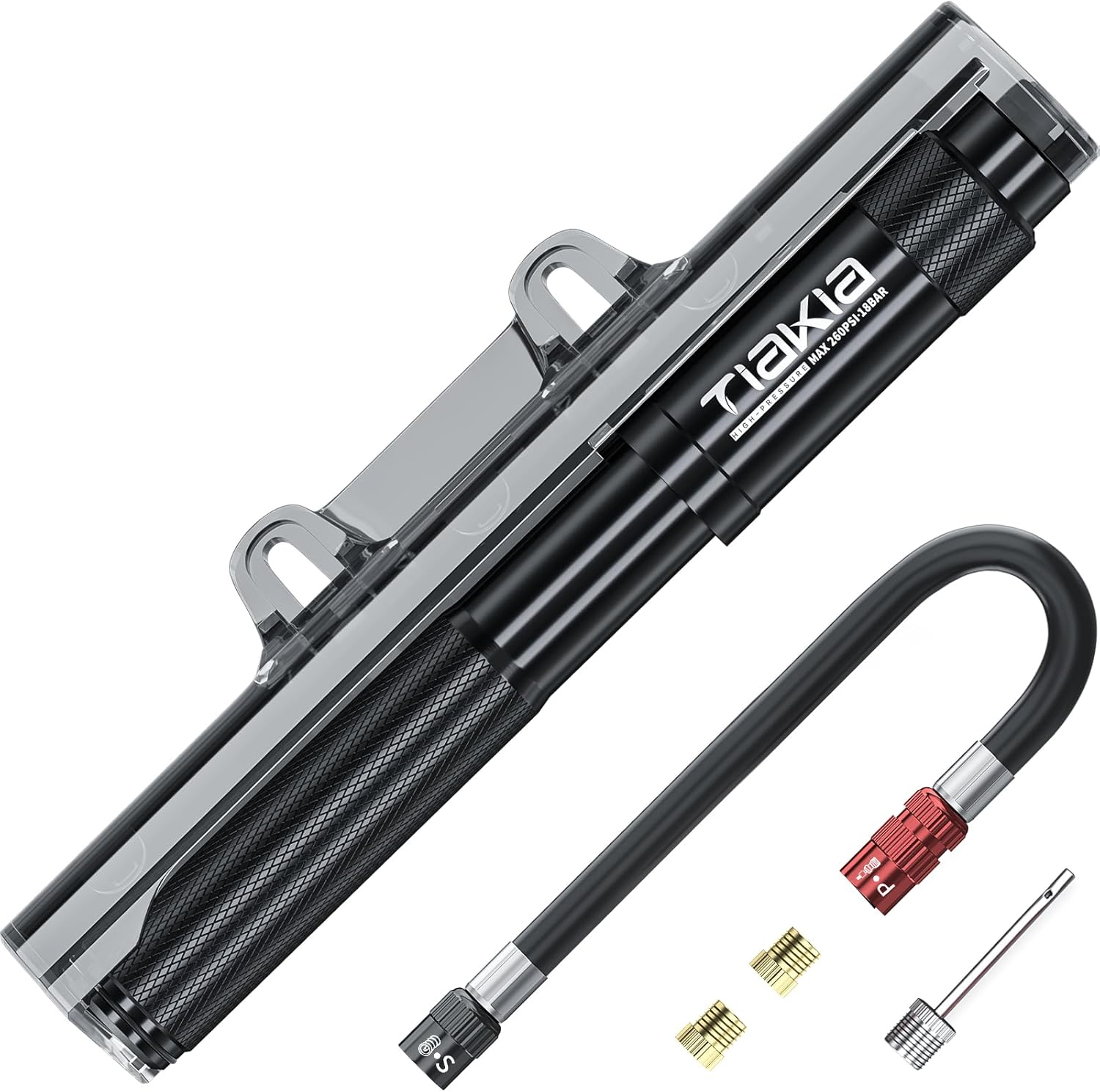 Mini Bike Pump Portable Bicycle Pump Compact High Pressure Frame Pump 260PSI- Air Hand Pump Fit Presta, Schrader & Woods Valves,Aluminum Alloy Durable Tire Pump for Road/Mountain/BMX Bikes