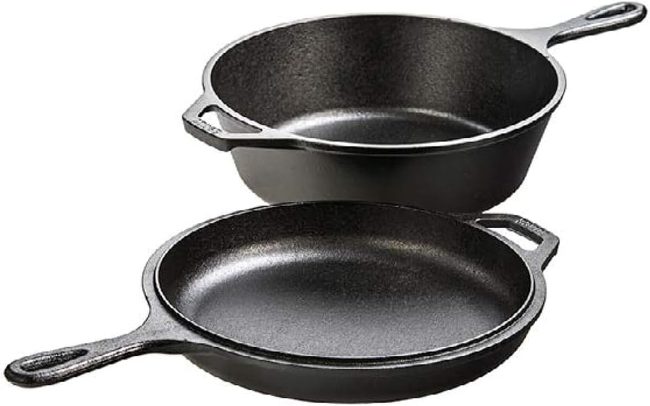 Cast Iron Combo Cooker - Pfas-Free 2-In-1 3.2 Quart Deep Pot and 10.25 Inch Skillet Set - Dutch Oven with Skillet Lid for Sourdough, Frying, and Camping - Made in the USA