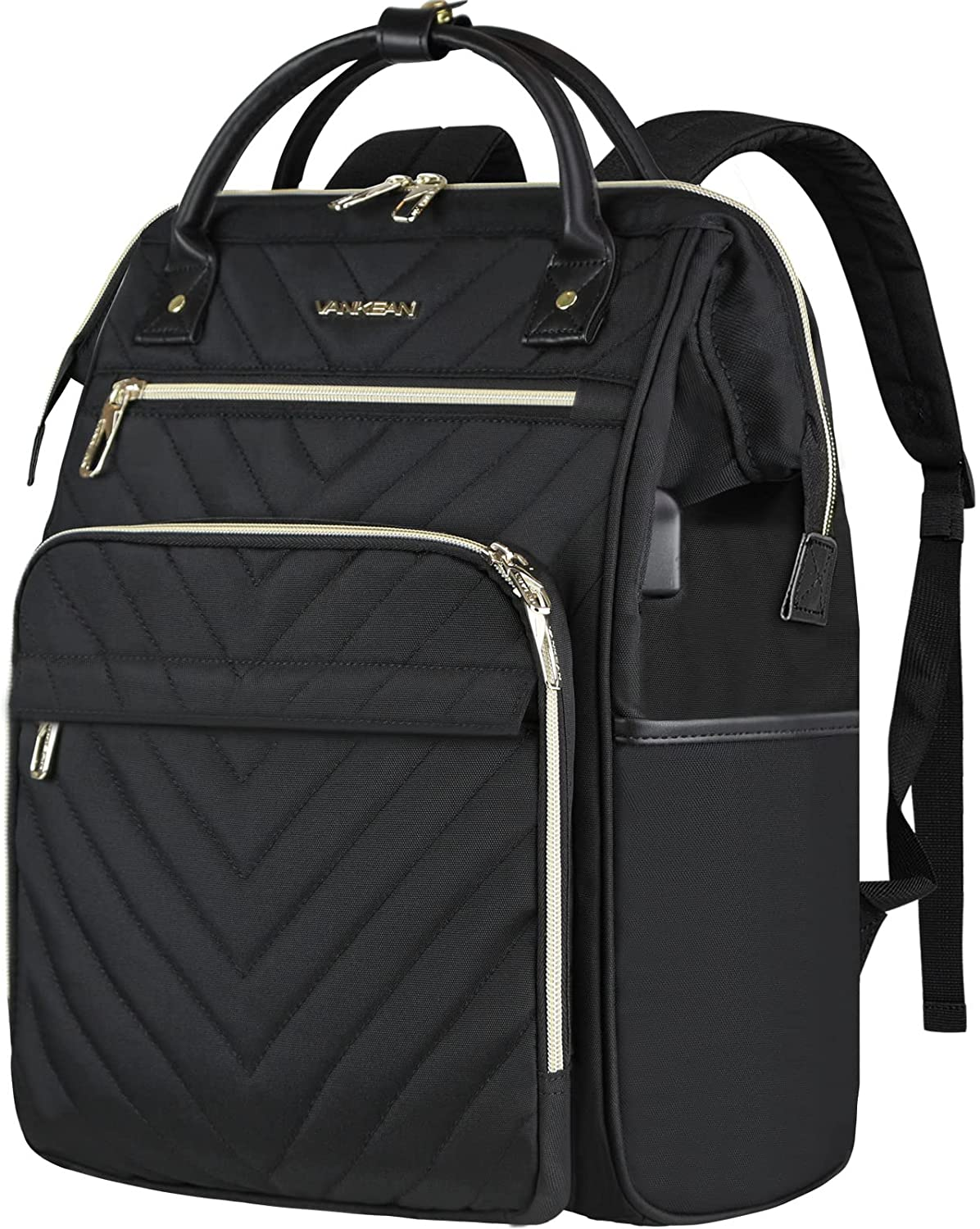 VANKEAN 17 Inch Laptop Backpack for Women Men Fashion Computer Work Bag, Large Capacity Waterproof Backpack with USB Port & RFID Pockets, College Daypack School Bag Business Travel Backpack, Black