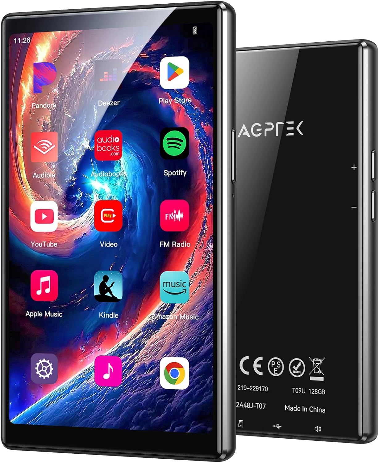 5'' 128GB MP3 Player with Bluetooth and Wifi, T09 Touch Screen Andriod 13 Music Player with Spotify, Audible, Youtube, up to 1Tb(Black)