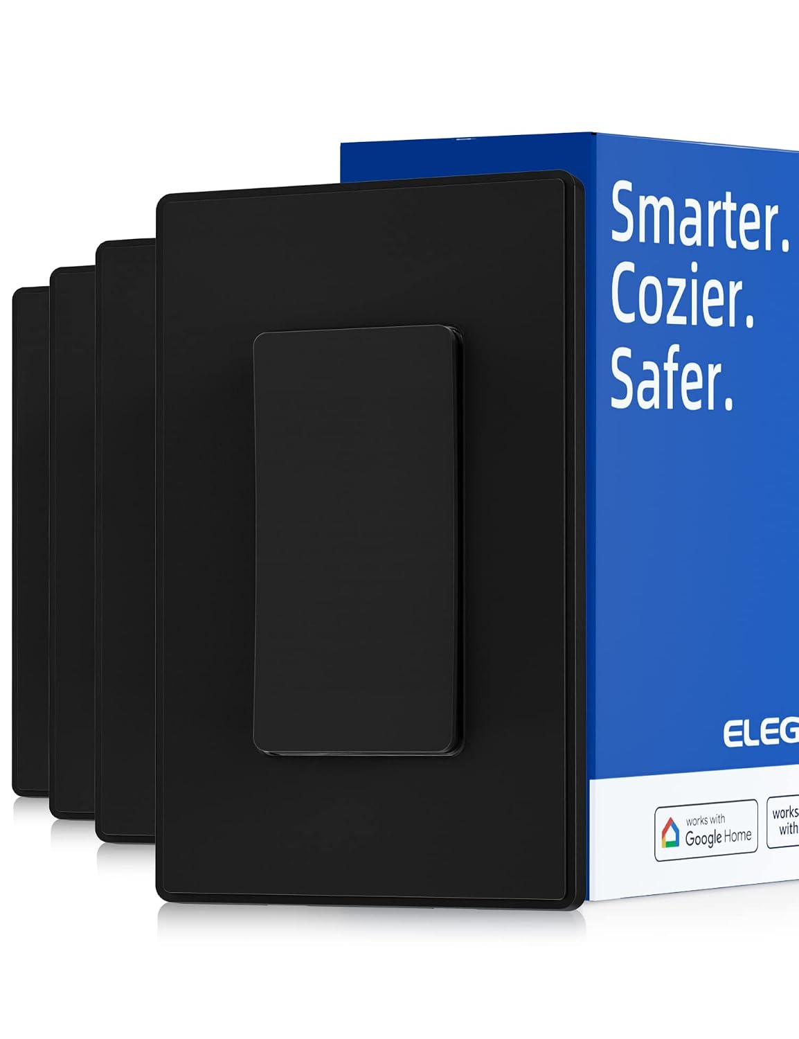 Smart Light Switch, 2.4Ghz Wi-Fi Light Switch Compatible with Alexa & Google Assistant, Neutral Wire Required, APP Control and Timer Schedule, UL Certified, Single Pole/3 Way, Black, 4 Pack