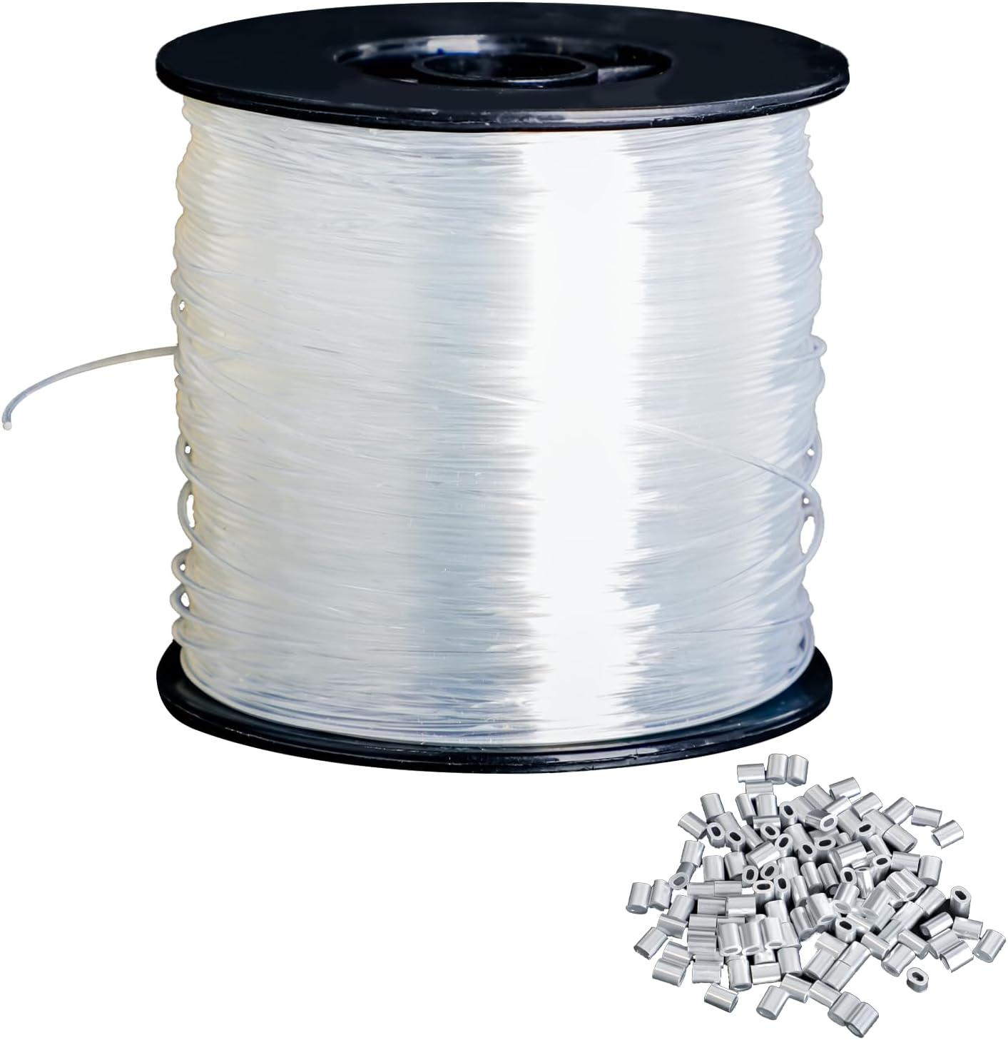 Clear Hanging Wire 0.8Mm, 656FT Strong Fishing Line, Invisible Nylon Thread with 120 Pcs Aluminum Crimping Sleeves for Hanging Christmas Ornaments, Picture, Beading Sewing, Jewelry Making and Crafts