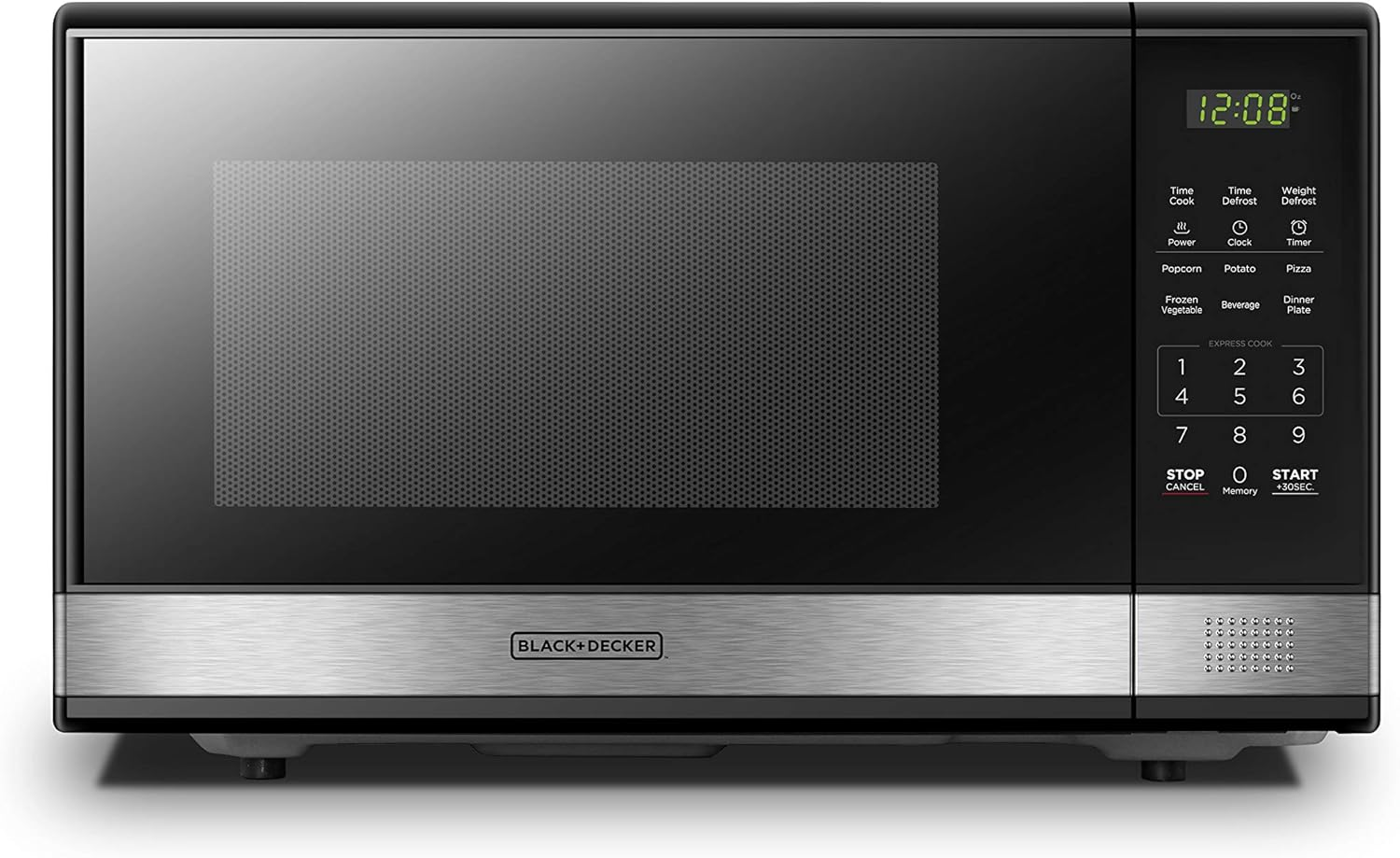 BLACK+DECKER EM031MB11 Digital Microwave Oven with Turntable Push-Button Door, Child Safety Lock, 1000W, 1.1Cu.Ft, Black & Stainless Steel, 1.1 Cu.Ft