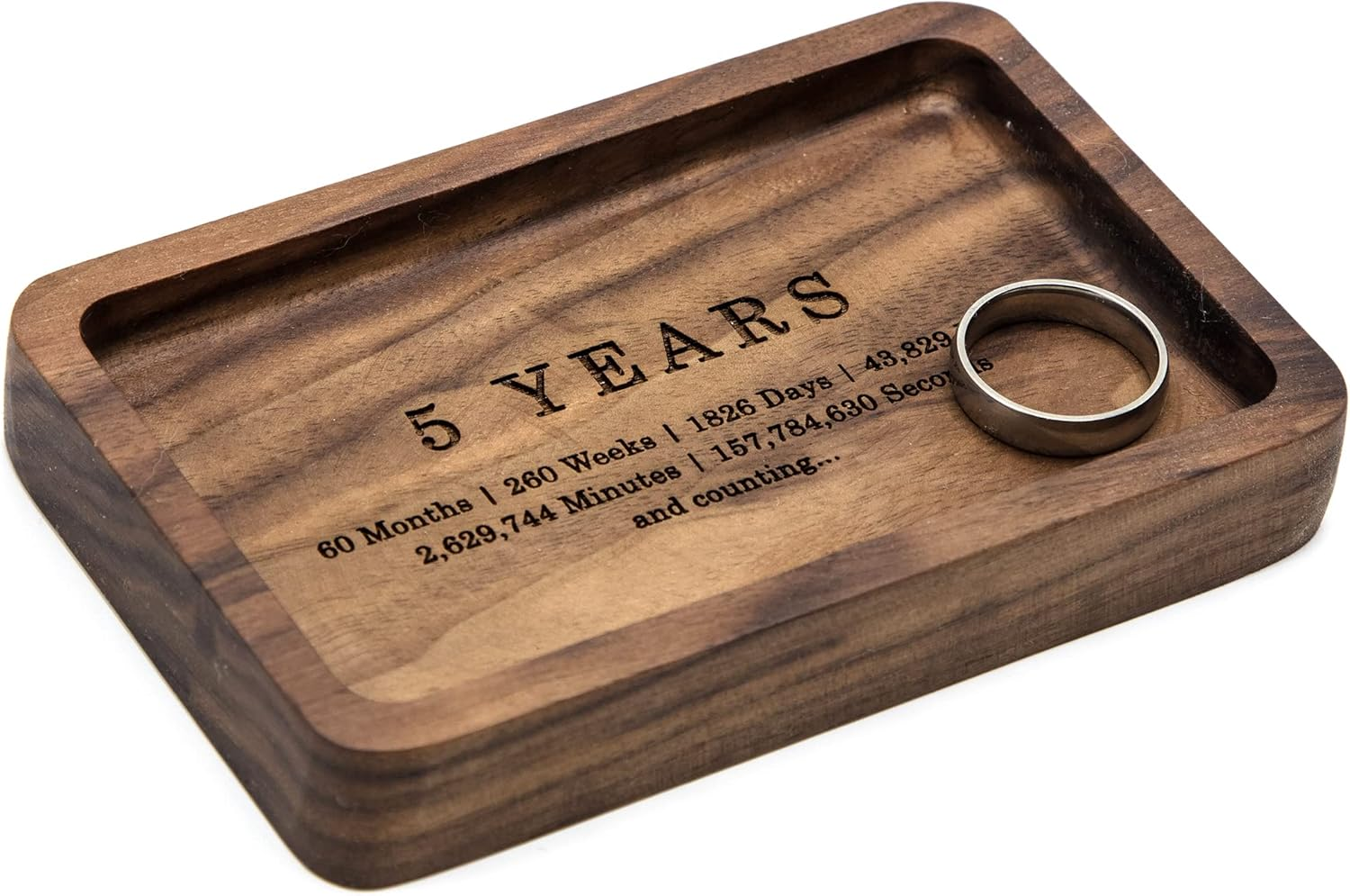 Ring Dish - Engraved Rectangle Wood Tray Small Jewelry Dish 5 Year Wedding Anniv Gifts Ideas (Small - 5.5 X 3.5 Inches)