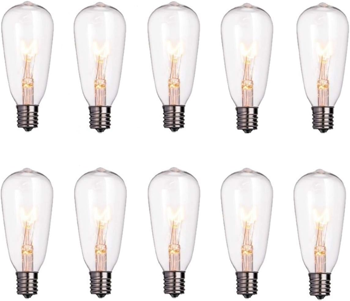 10 Pack Edison Replacement Light Bulbs for Outdoor String Lights, ST40 7W E17 Base Clear Glass Incandescent Bulbs Waterproof for Patio Backyard Bistro Cafe Garden Decorations, Warm White 2200K