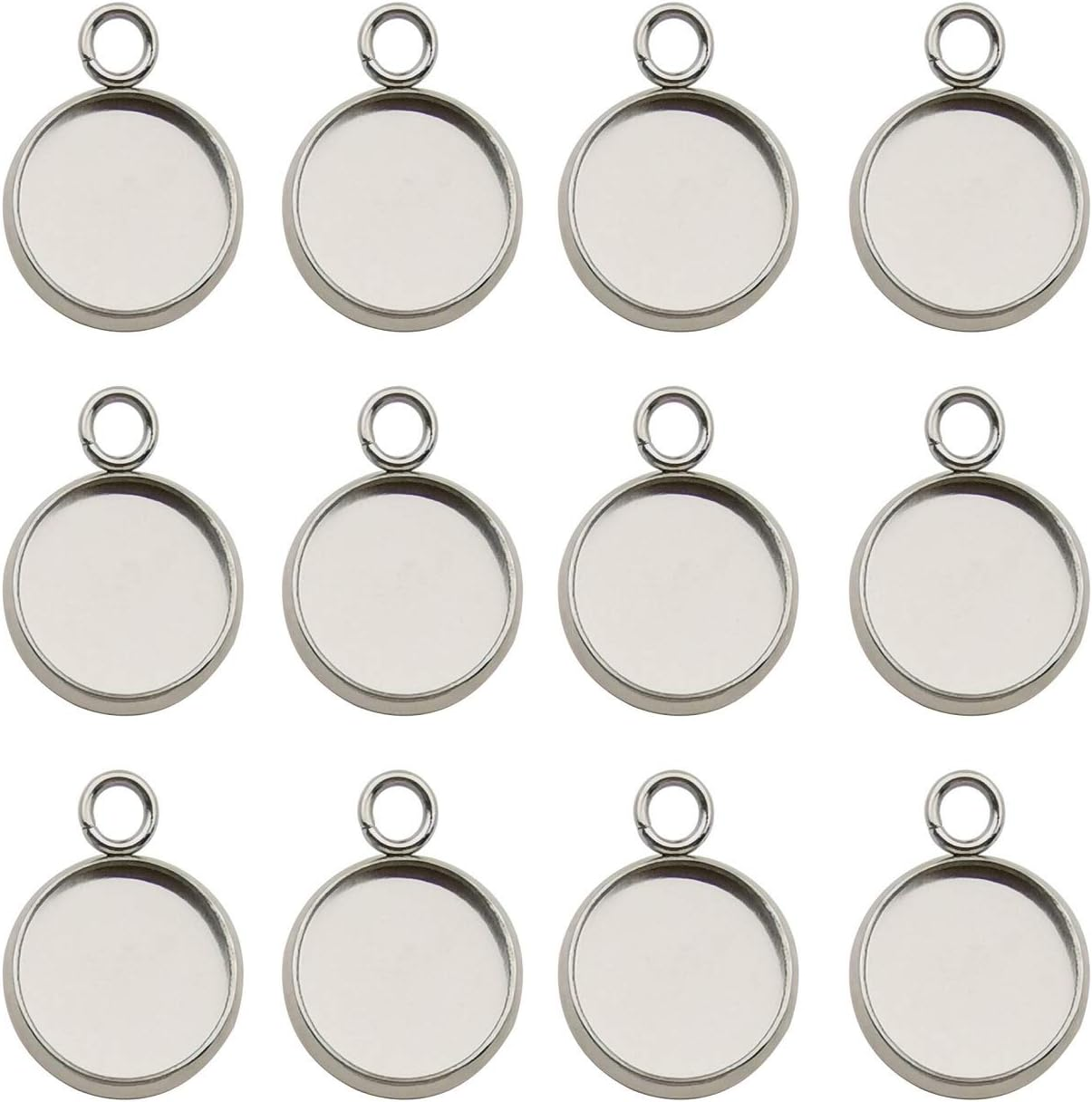 50Pcs Fit 12Mm Stainless Steel round Blank Bezel Pendant Trays Base Cabochon Settings Trays Pendant Blanks for Jewelry Making DIY Findings (10162-12Mm)