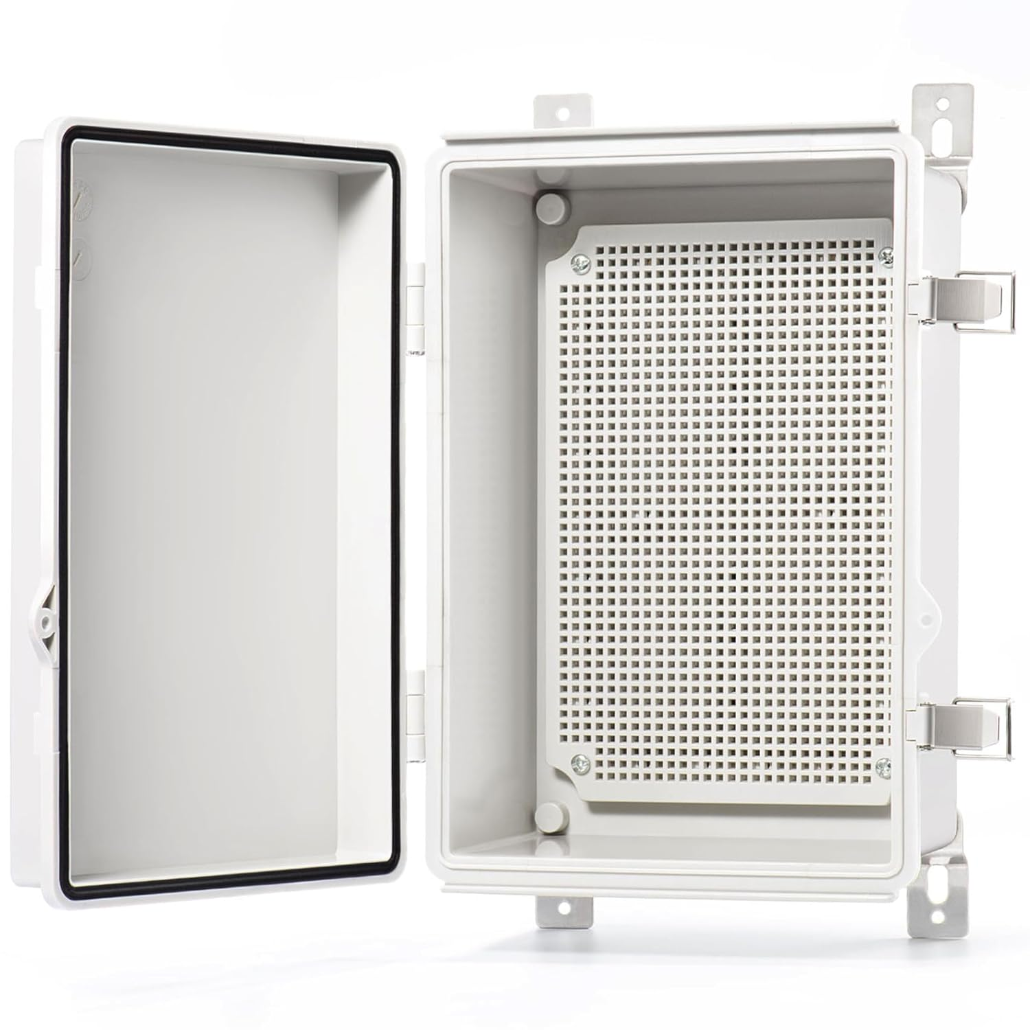 QILIPSU Junction Box IP67 Waterproof Plastic  Enclosure Outdoor Weatherproof Project Electric Box with Mounting Plate, Wall Brackets, Hinged Grey Cover 11.2