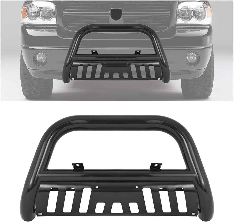 Front Bull Bar Guard Compatible with 2002-2009 Dodge Ram 1500 2500 3500 Mega Cab Extended Crew Bull Bar Push Bumper Protector Bumper Brush Guard Steel Black