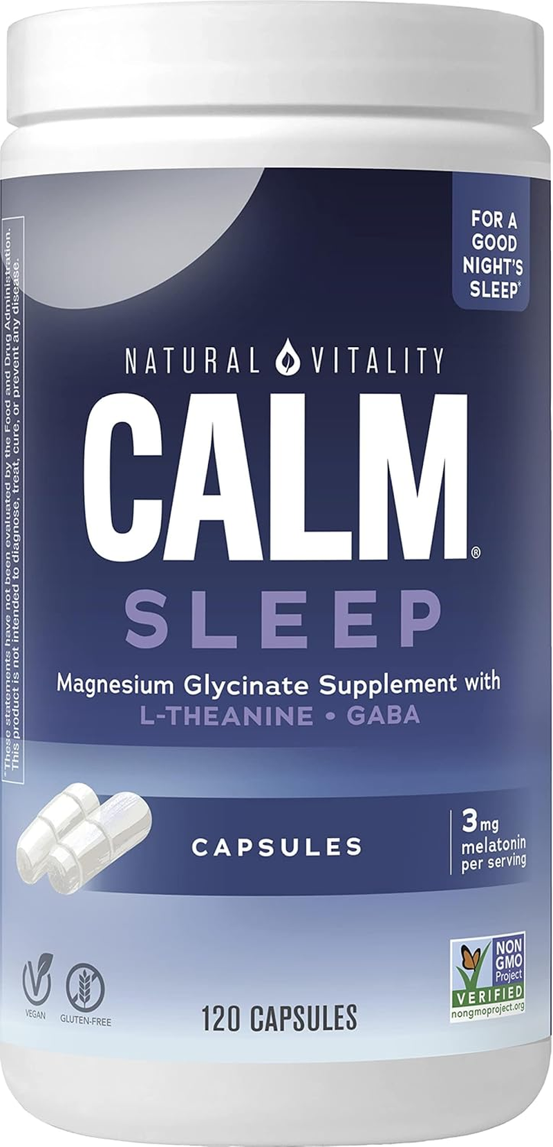 Natural Vitality Calm Sleep Magnesium Supplement, Melatonin & Magnesium Citrate, Sleep Aid Capsules, Gluten Free, Vegan, Non-Gmo, Helps the Body Ease into Sleep, 120 Capsules
