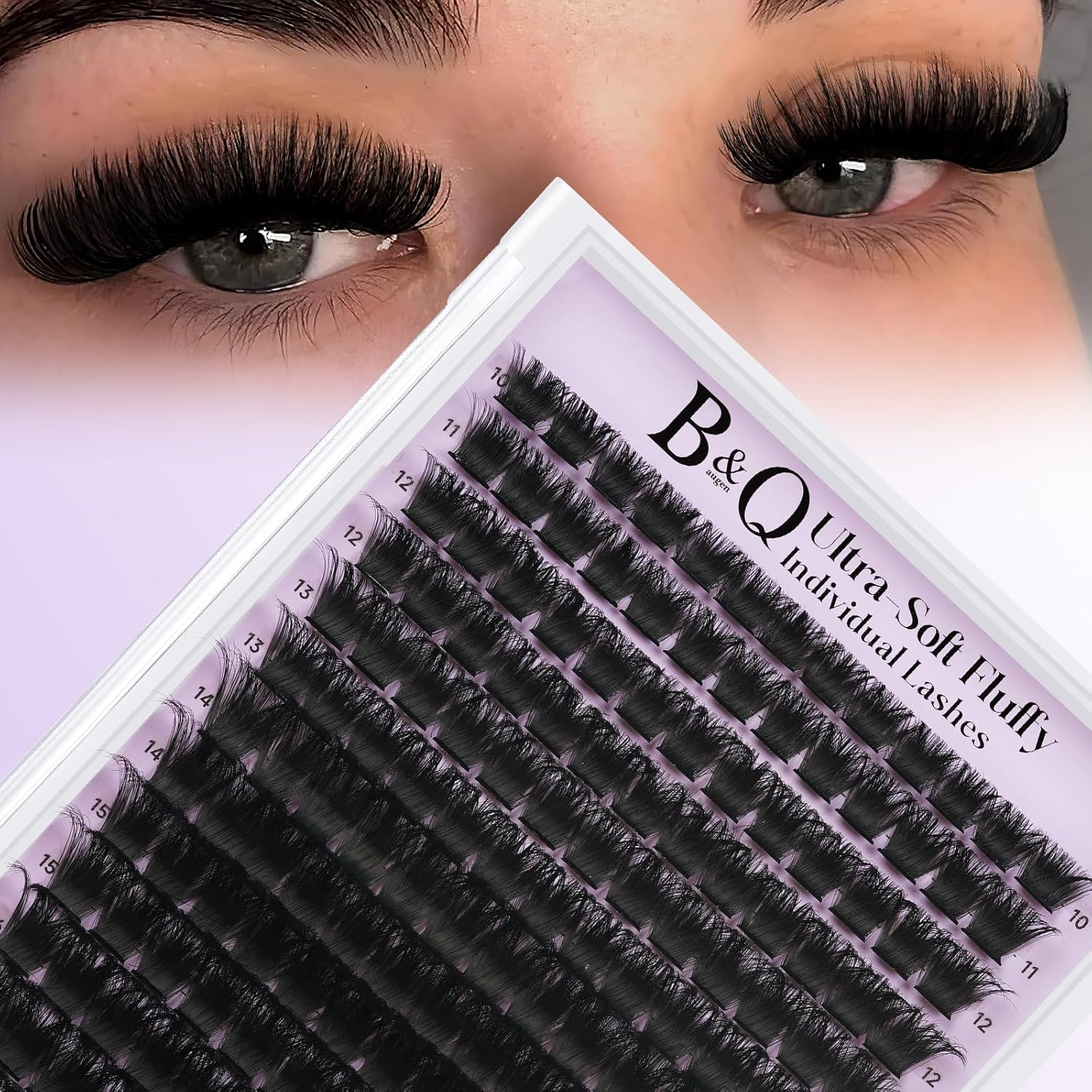 B&Q Fluffy Lash Clusters Thick 200D, Volume Eyelash Clusters 10-18mm, D Curl Cluster Eyelash Extensions, Supersoft Individual Lashes Wispy Cluster Lashes Dramatic Full Look Eyelash(200D)