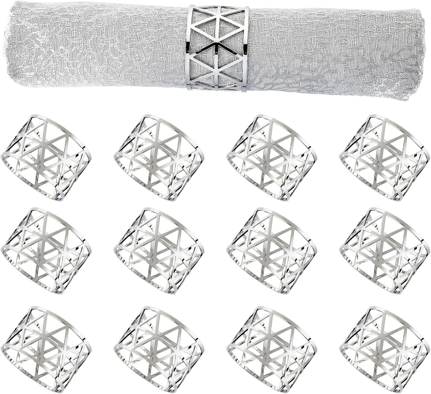 12PCS Silver Napkin Rings Set Napkin Holders Metal Napkin Ring for Dinning Table