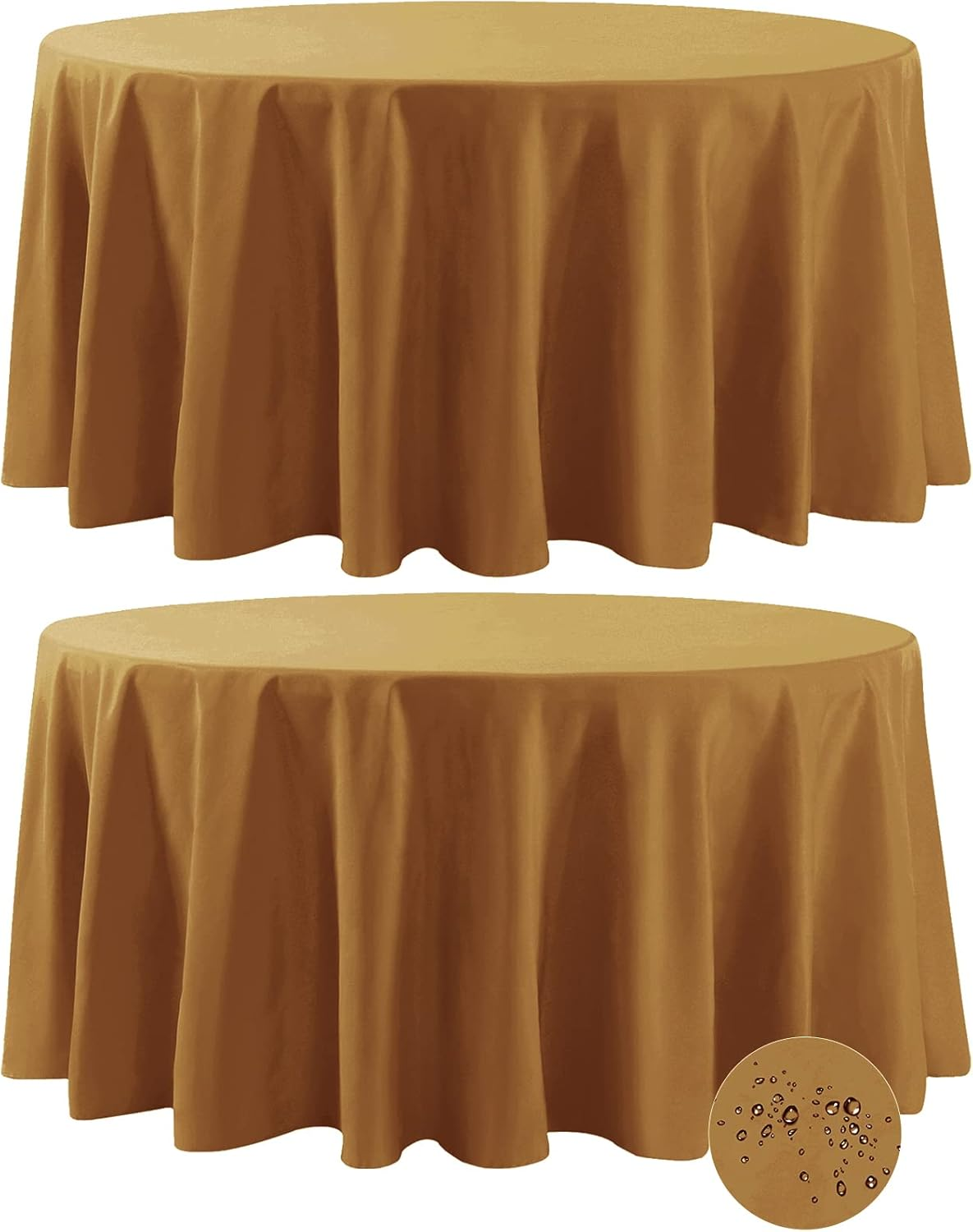 2 Pack Waterproof round Tablecloth, 120 Inch, Stain Resistant and Wrinkle Polyester Table Cloth, Fabric Table Cover for Kitchen Dining, Wedding, Party, Holiday Dinner-Gold