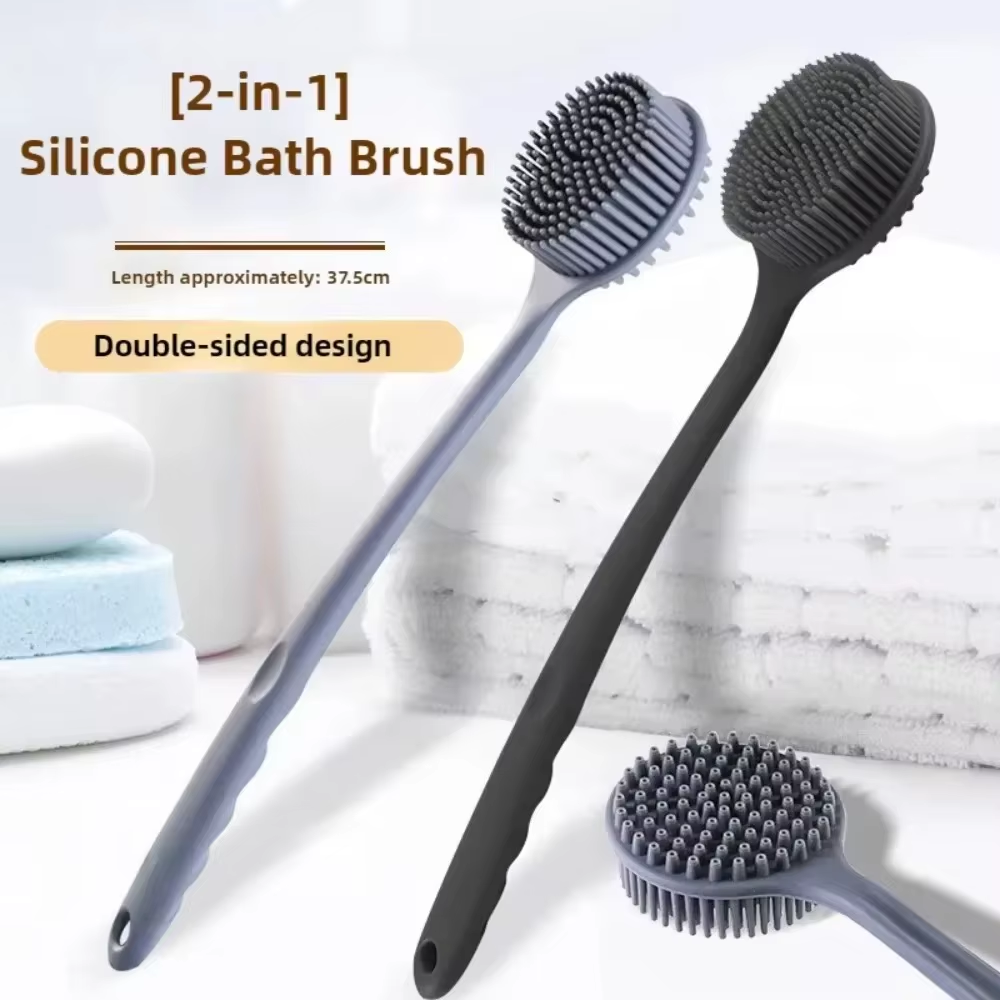 Silicone Soft Back Scrubber Brush Bath Shower Body Scrubbing Brush with Handle Exfoliating Scrub Body Care Massager Bath Supplie