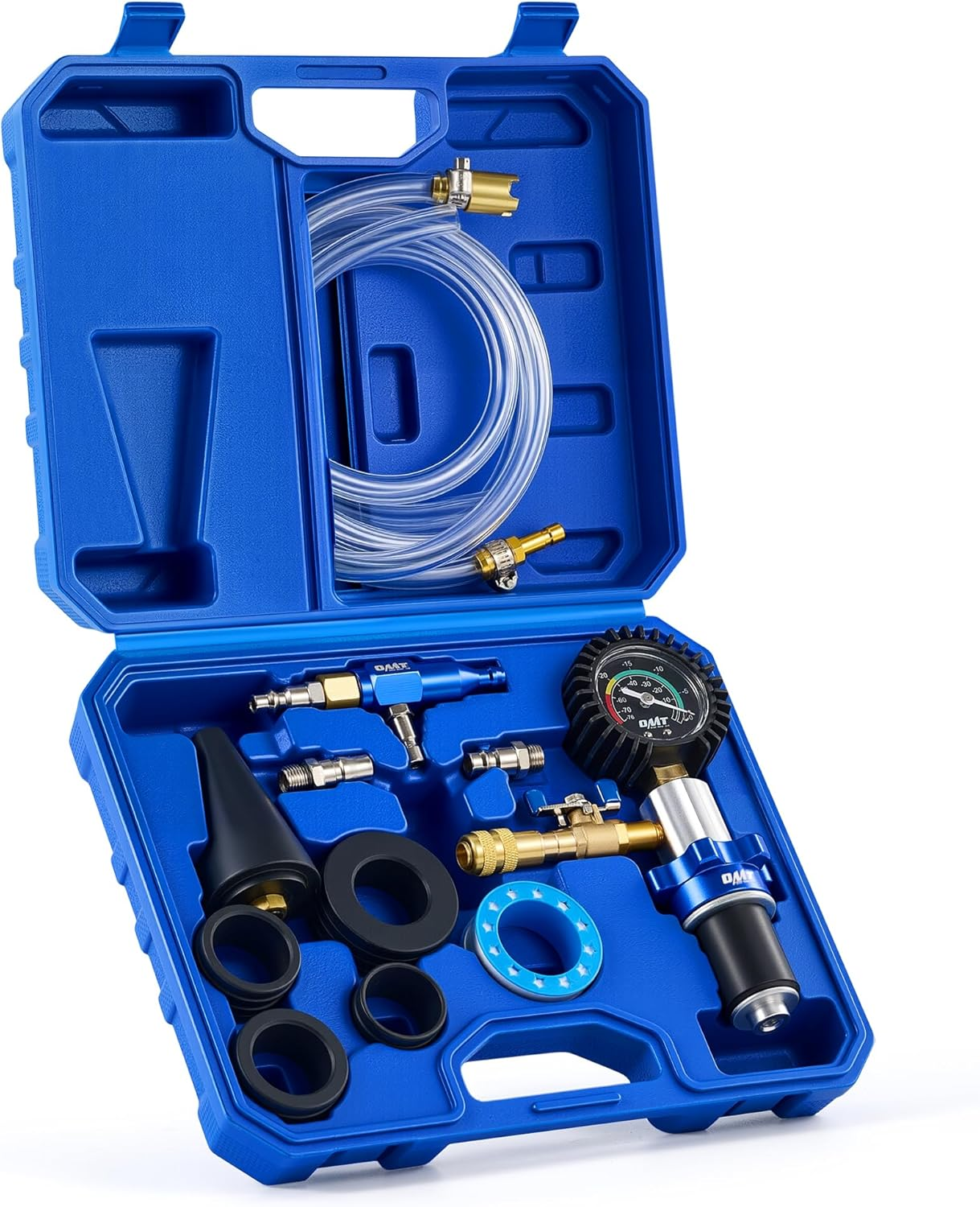Coolant Vacuum Refill Kit, 13Pc Radiator Cooling System Tool Set with Conical Adapter 4 round Adapters for Leak Detection Cooling Refill, Vacuum Coolant Fill Kit with Splashproof Hose
