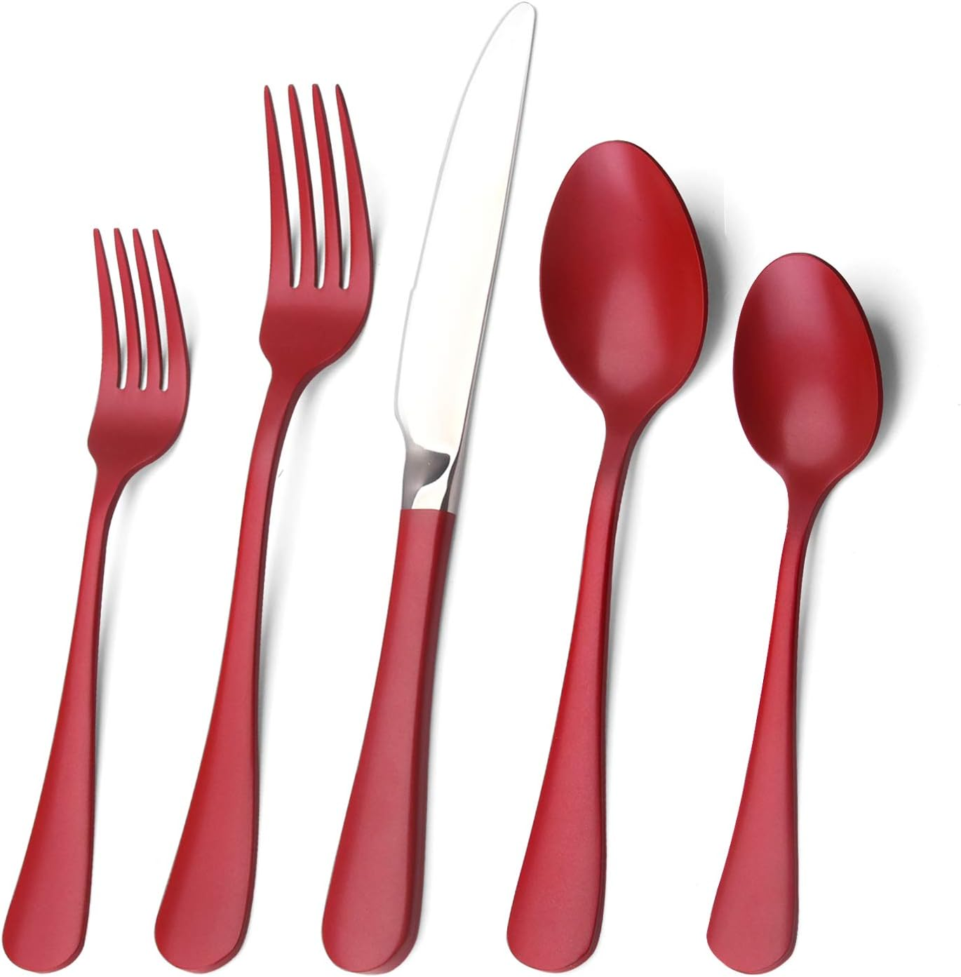 Red Silverware Set,  20-Piece Stainless Steel Flatware Set, Kitchen Utensil Set Service for 4, Tableware Cutlery Set for Home and Restaurant, Knives Mirror Polish, Dishwasher Safe