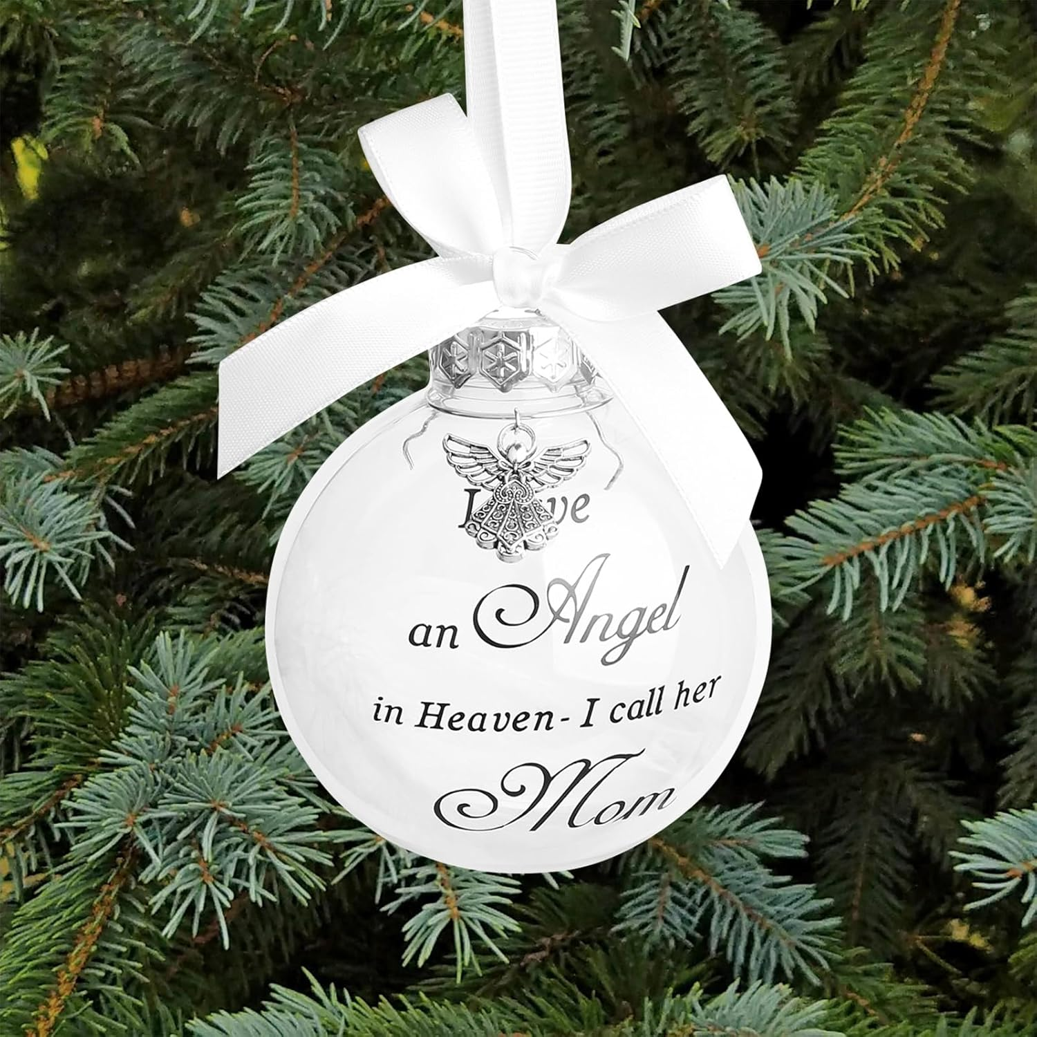 Christmas Memorial Feather Ball Angel Ornament I Have an Angel in Heaven I Call Her Mom Family Memorial Loss of Loved One Hanging Pendant Xmas Tree Décor