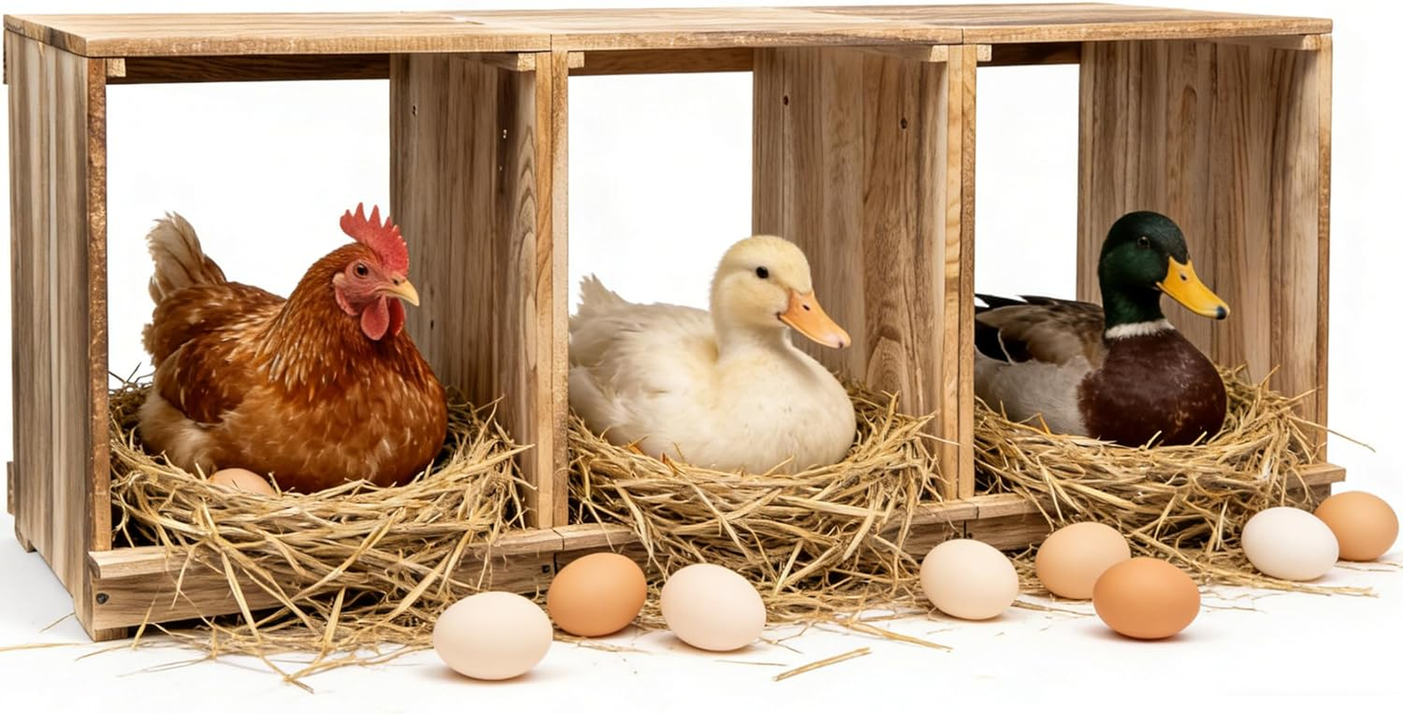 Nesting Boxes for Chickens,  3 Compartment Carbonized Wooden Egg Laying Nest Box for Chickens, Hens, Ducks