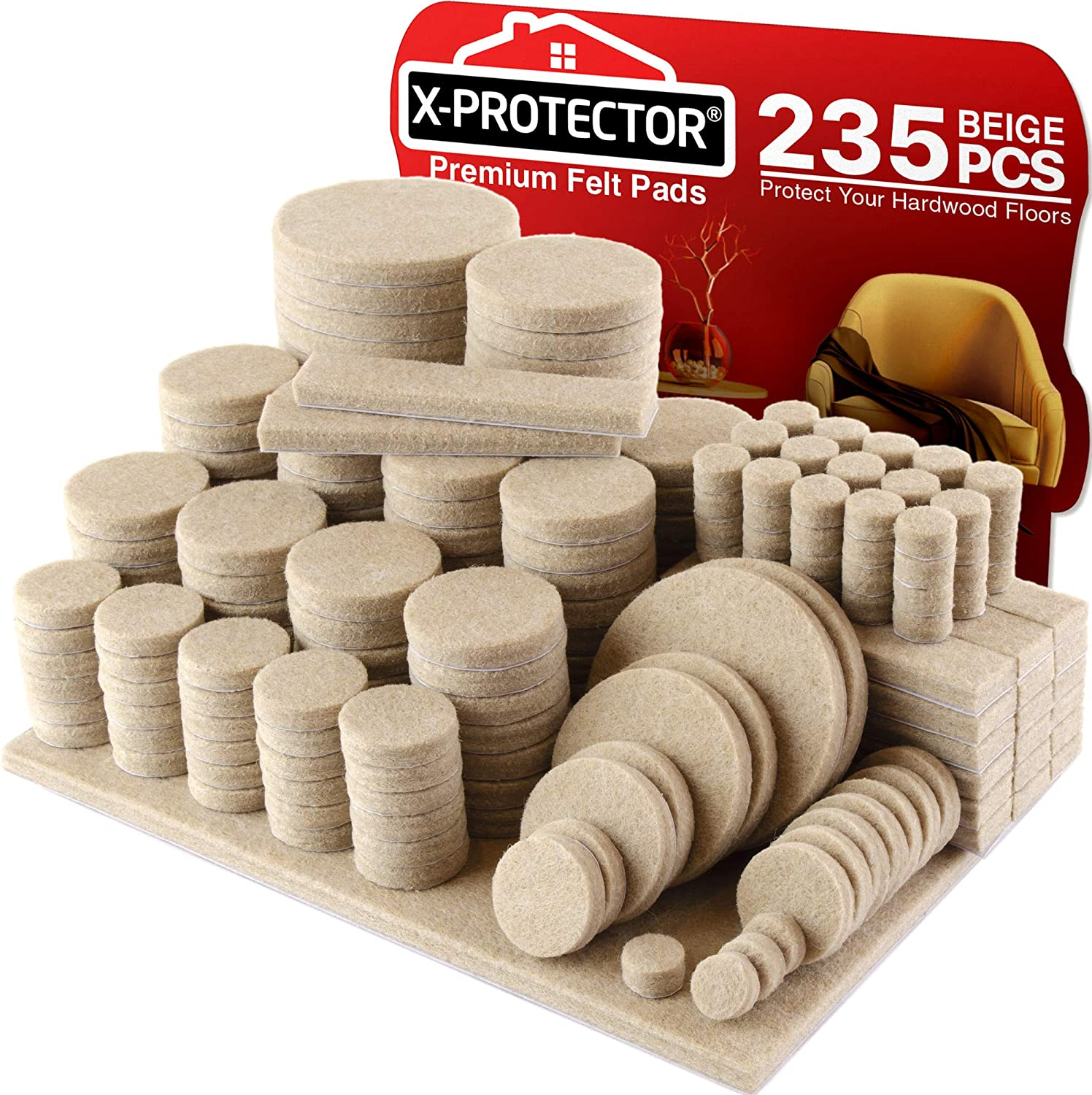 Felt Pads - Giant 235 Pack Premium Furniture Pads. Huge Quantity Felt Furniture Pads Wood Floor Protectors for Furniture Feet – Best Hardwood Floor Protectors. Protect Your Wood Floors!