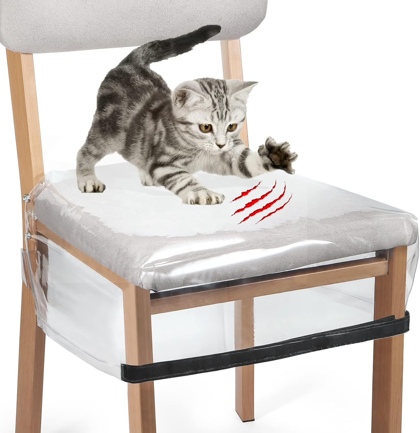 4 Pack Plastic Seat Covers, Plastic Chair Covers for Dining Room Chairs, Stain, Water and Kitty Scratch Resistant Clear Pvc Chair Protector with Adjustable Strap for Most 18