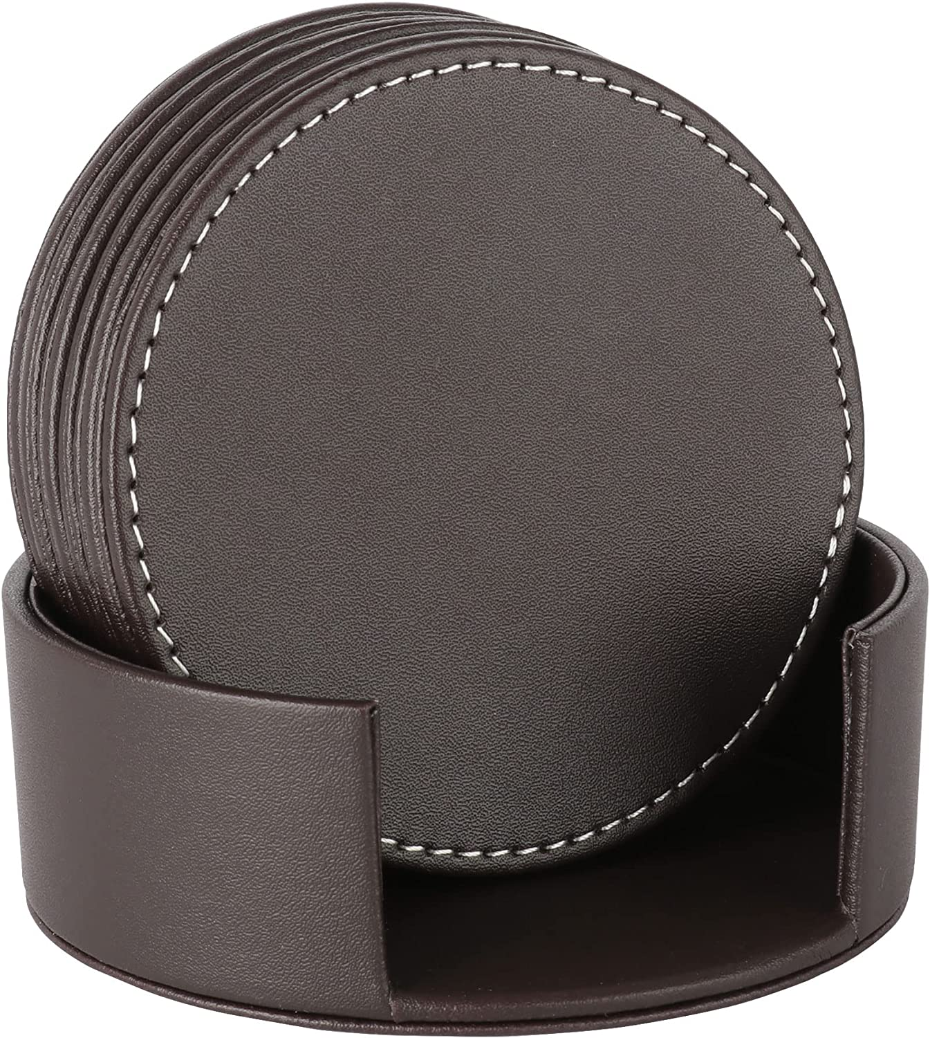 CARLWAY Set of 6 Leather Drink Coasters Round Cup Mat Pad for Home and Kitche... - Picture 10 of 13