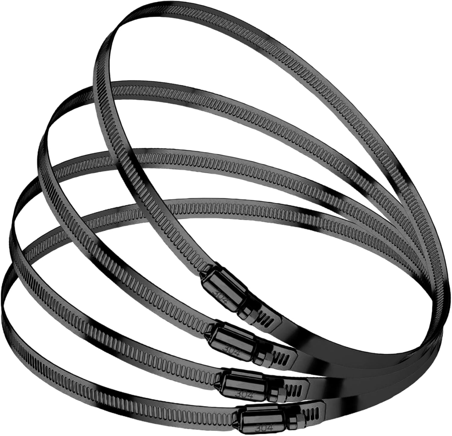 New 4PCS Black Hose Clamps Stainless Steel Adjustable 5-6 Inch Fast Shipping