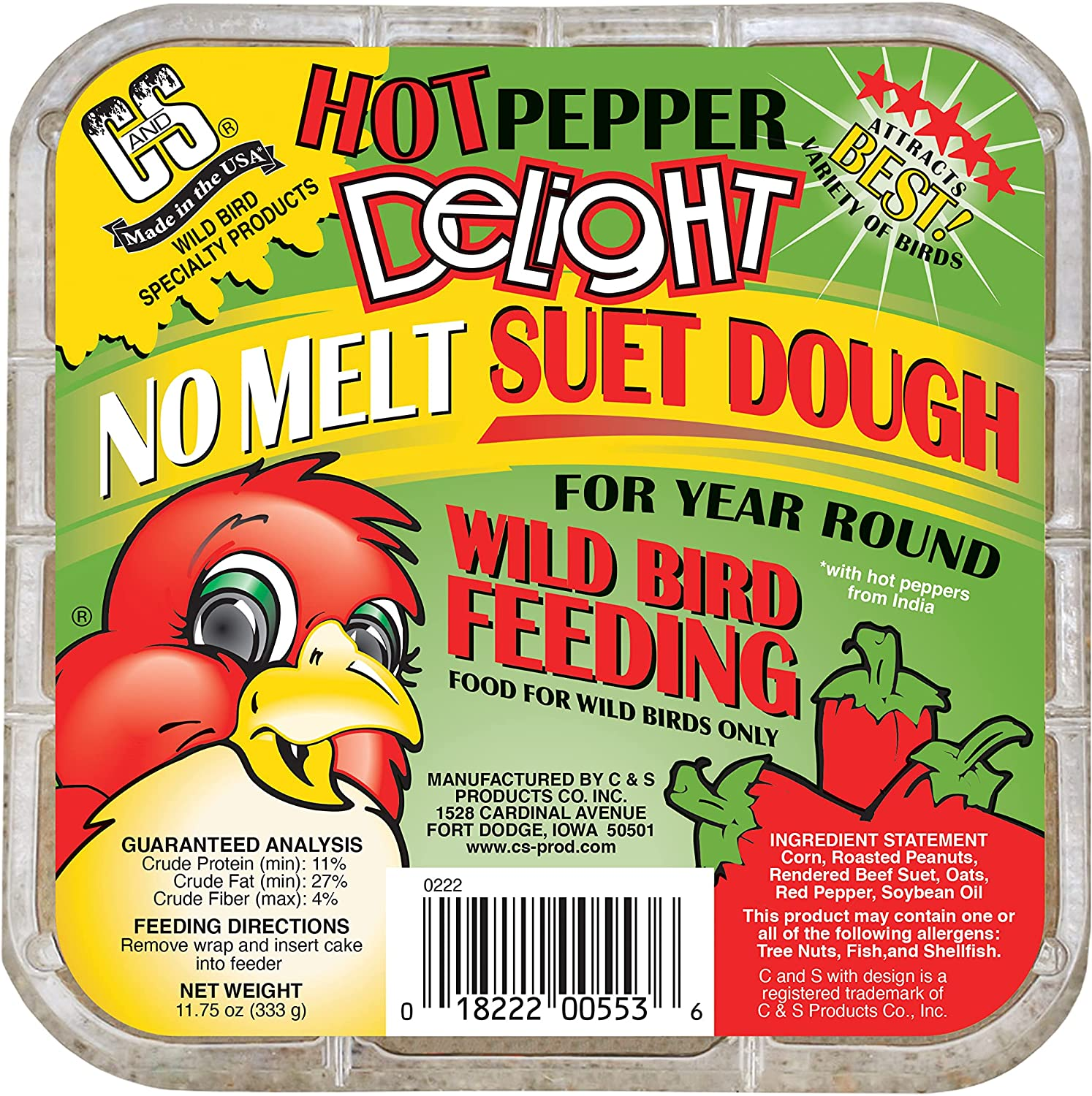 C&S Hot Pepper Delight No Melt Suet Dough 11.75 Ounces, 8 Pack