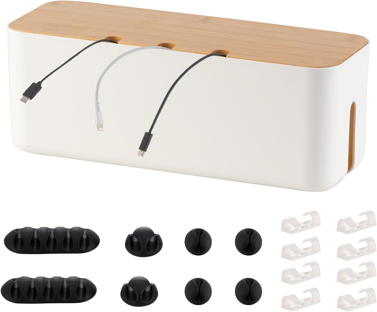 Zarek Bamboo Cover Cable Management Box, Large Storage Tidy,with 16 PCS Cable... - Picture 8 of 14
