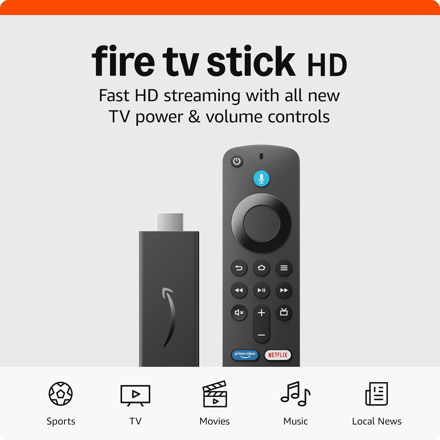 Amazon Fire TV Stick HD (Newest Model), Free and Live TV, Alexa Voice Remote, Smart Home Controls, HD Streaming