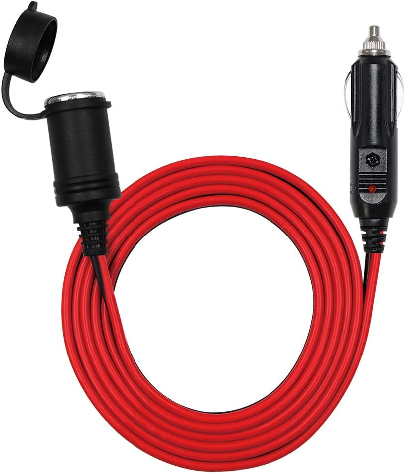 Cigarette Lighter Extension Cord - 12V Car Extension Cord, Male Plug to Female Socket Extension Cable with LED Lights16Awg, 15A Fuse for Tire Pump, Air Compressor (12Ft)