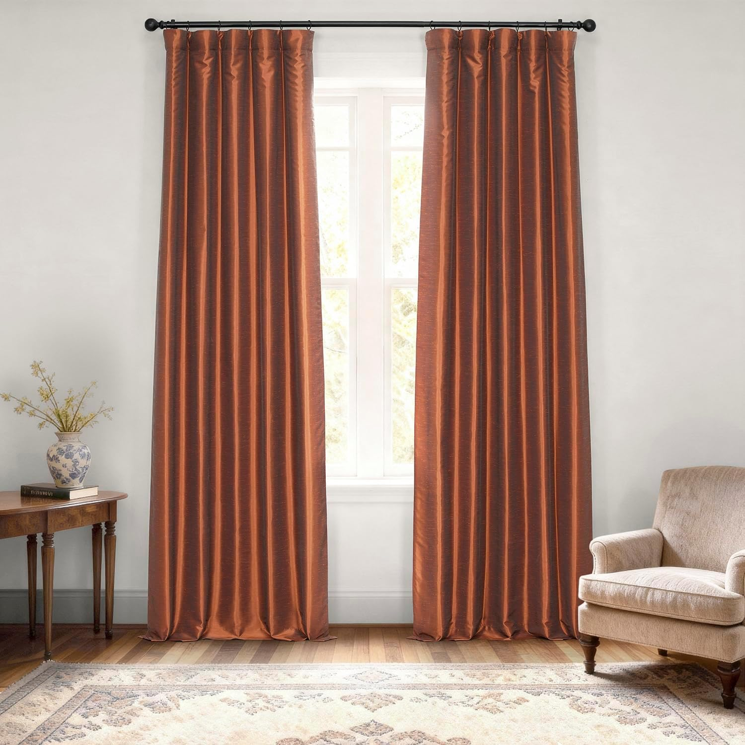 HPD Half Price Drapes Room Darkening Curtains for Bedroom Vintage Textured Faux Dupioni Silk Curtains for Living Room (1 Panel), 50 X 120, Copper Kettle