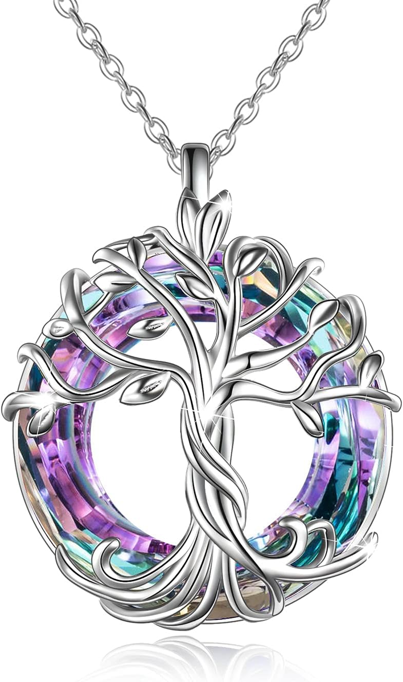 Tree of Life Crystal Pendant Sterling Silver Necklace Christmas Gifts for Women