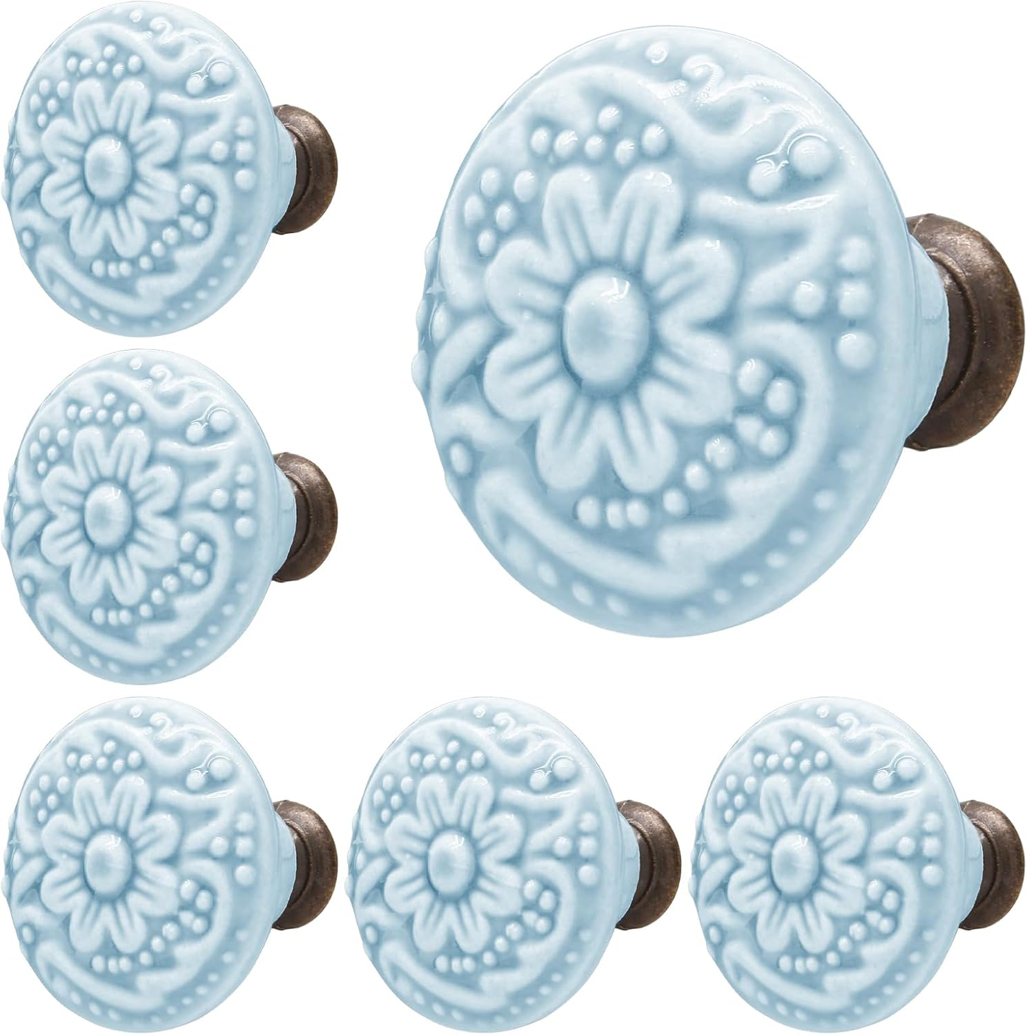Sky Blue Ceramic Knobs and Pulls - Retro Drawer and Cabinet Knobs, 34mm / 1.3Inch Diameter (10Pcs)