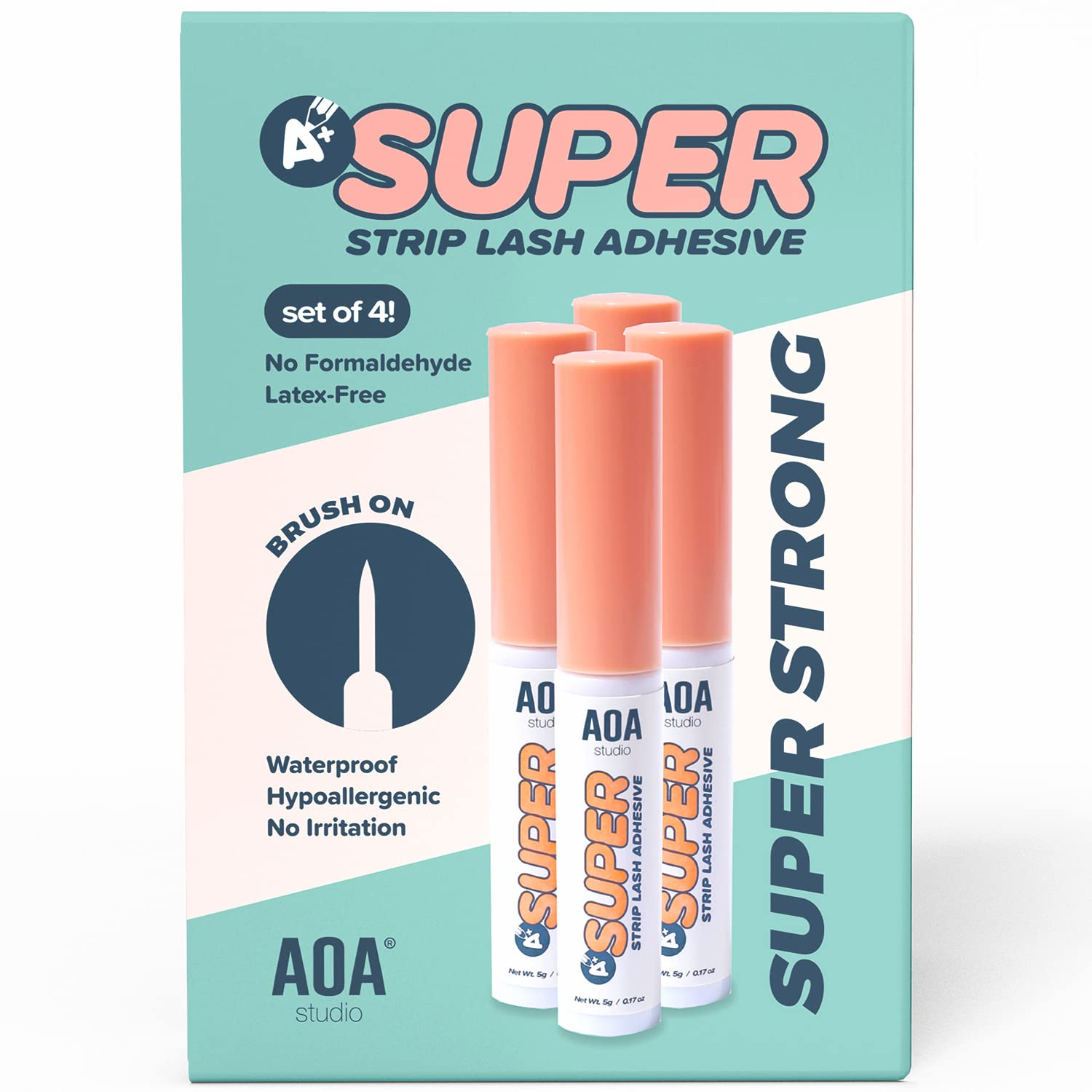 Eyelash Lash Glue Enhancers 4Pcs Strip Lash Adhesive Strong Hold Water Proof Formula No Irritation Latex Free Long Lasing Quick Dry Eyelash Adhesive 0.17Oz Each (4 Pack) (Clear)