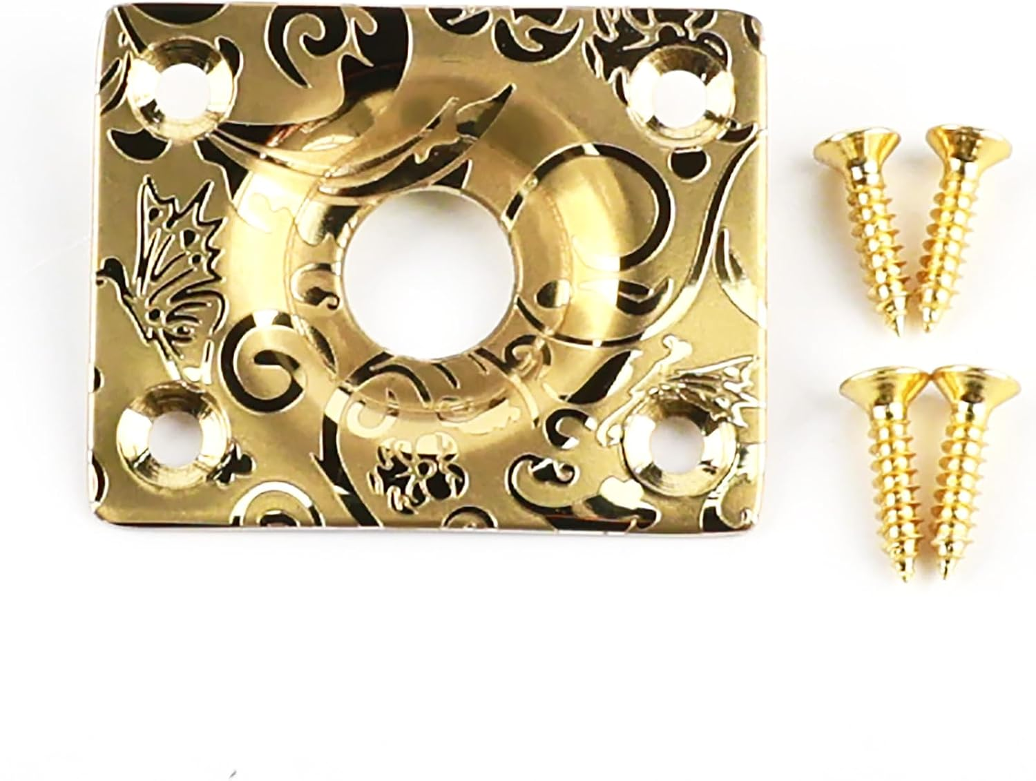 Flat Bottom Jack Socket Plate Engraved Stainless Steel Rectangle Electric Guitar Output Jackplate Compatible with LP Les Paul Tele Telecaster Guitar Replacement Parts（ Gold）