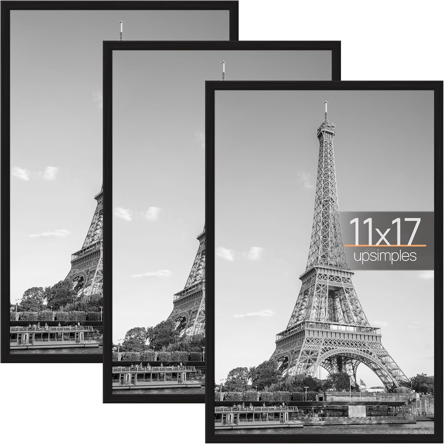 11X17 Picture Frame Black 3 Pack, 11 X 17 Frame for Horizontal or Vertical Wall Mounting, Scratch-Proof Wall Gallery Poster Frame