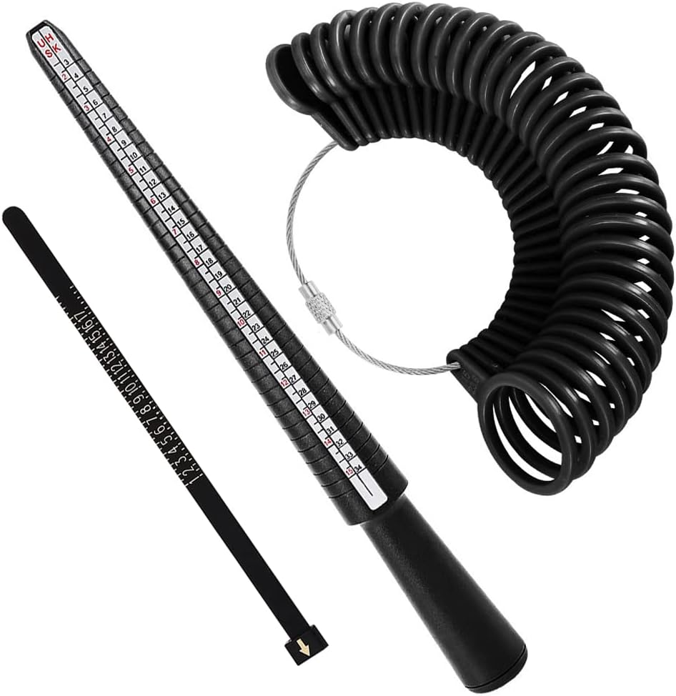 Ring Sizer Measuring Tool Set, Plastic Ring Gauges with Finger Sizer Mandrel, Four Size Ring Stick Jewelry Mandrel and Ring Gauge Finger Sizing Ring Sizer Tools for Jewelry Making