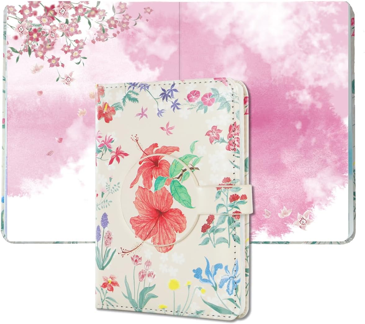 A6 Colorful Pocket Notebook Floral Vegan Leather Small Journaling Travel Notes