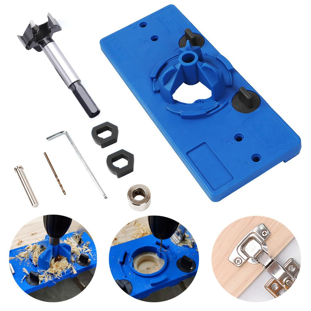 35Mm Concealed Hinge Jig Kit, Woodworking Tool Drill Bits, Hinge Drilling Hole Router Jig Hardware Template Guide Woodworking Tools for Face Frame Cabinet Cupboard Door Hinges