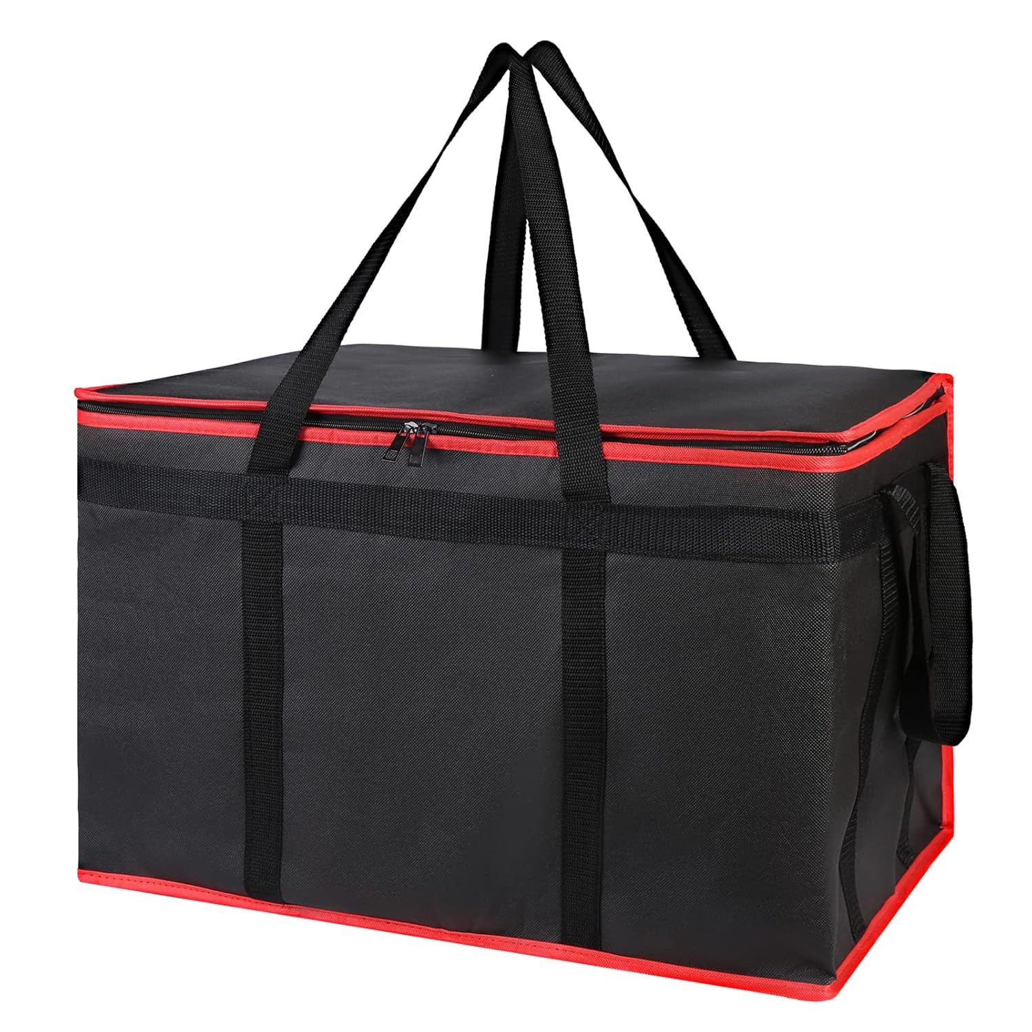 Insulated Food Delivery Bag for Hot and Cold Meal, Xxx-Large Grocery Tote Insulation Bag for Catering/Drivers, Pizza Warmer, Grocery Bags, Cooler Bag, Food Warmers for Parties (Black-Red, 1Pk)