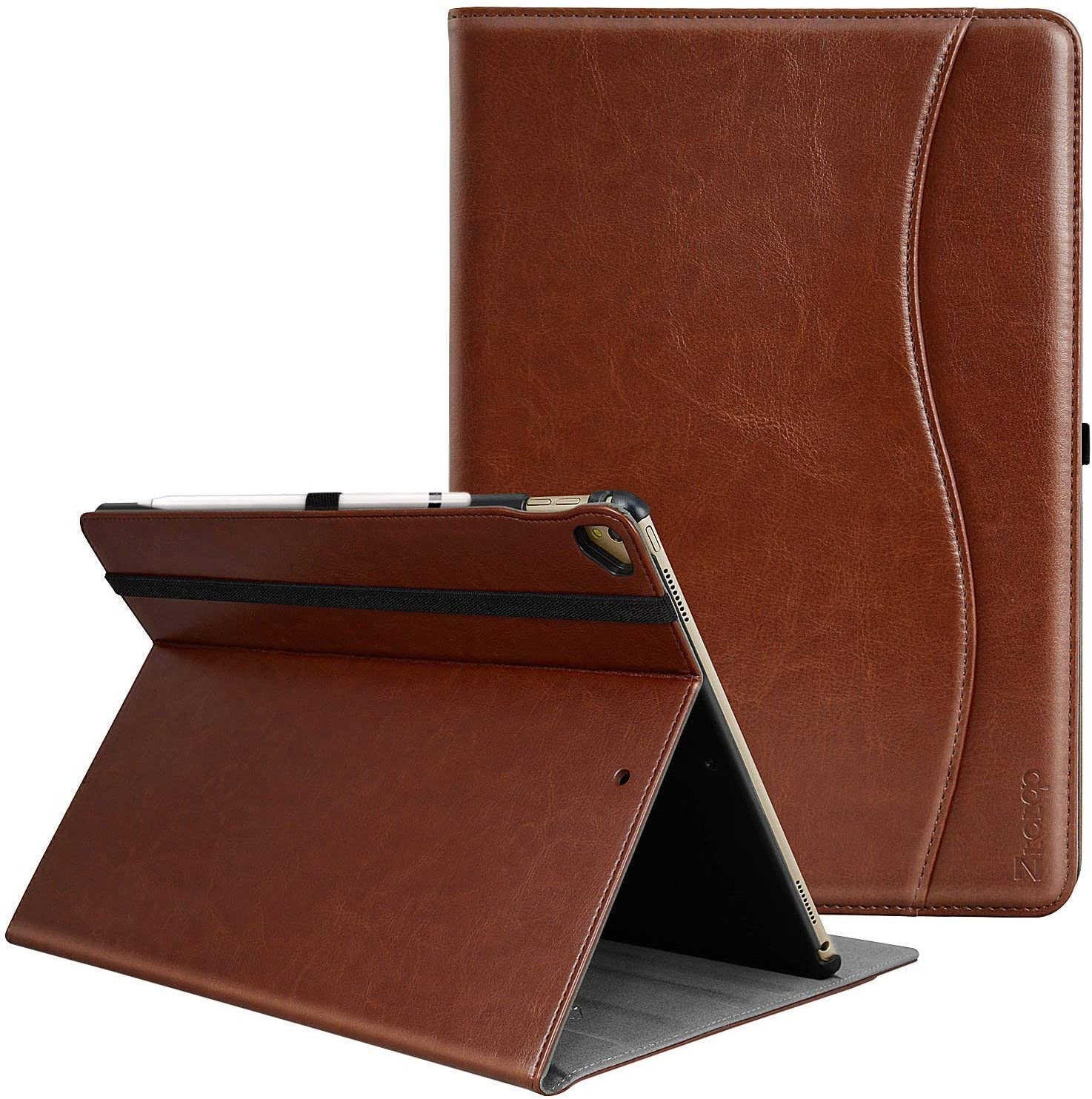 For Ipad Pro 12.9 Inch Case 2017/2015 (Old Model,1St & 2Nd Generation), Premium PU Leather Business Folio Cover with Auto Wake/Sleep, Document Card Slot, Multiple Viewing Angles,Brown