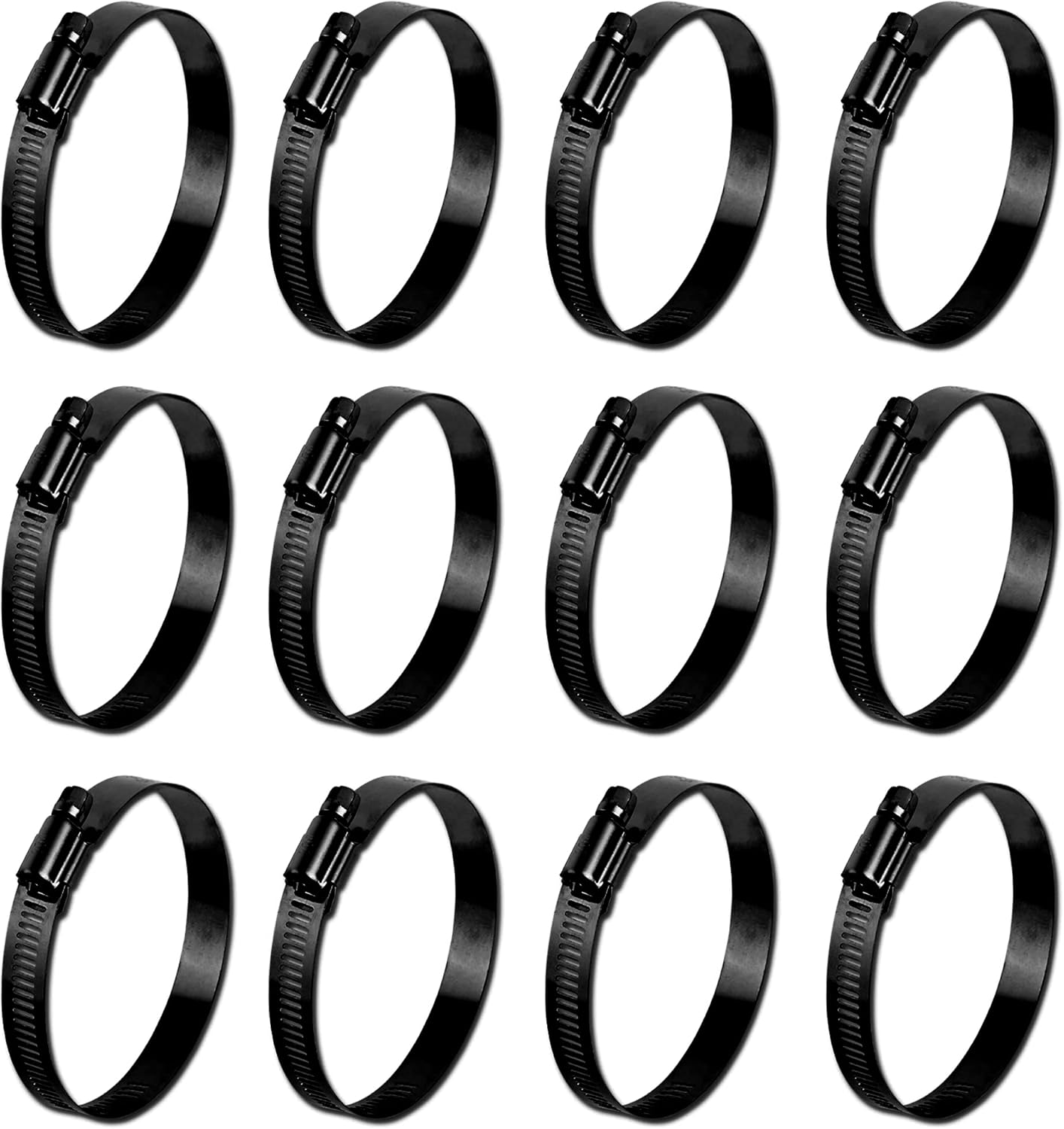 12Pcs 2 Inch Stainless Steel Adjustable 27-51Mm Size Range Worm Gear Hose Clamp, Fuel Line Clamp for Plumbing, Automotive and Mechanical Application (Black)
