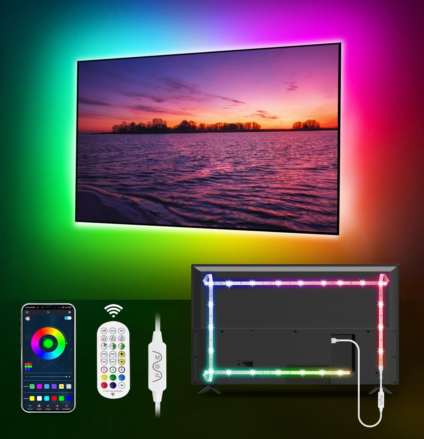 MATICOD LED Lights for TV Led Backlight, 16.4Ft RGB Led Strip Lights for TV Lights Behind, USB Led Light Strip for 55-70In TV, Bluetooth APP Control Music Sync Strip Lighting for Christmas Decorations