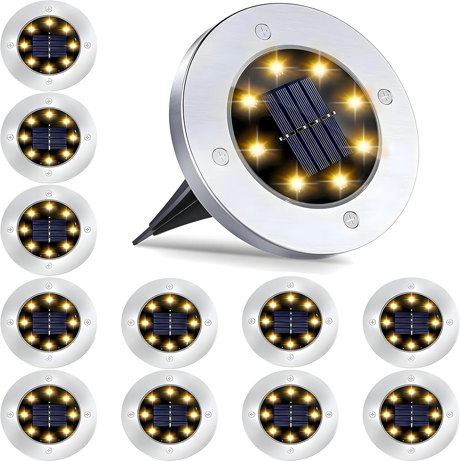 SolarX Pack of 12 Garden Lights Solar Powered, IP65 Waterproof Disk Lights, L... - Picture 2 of 13