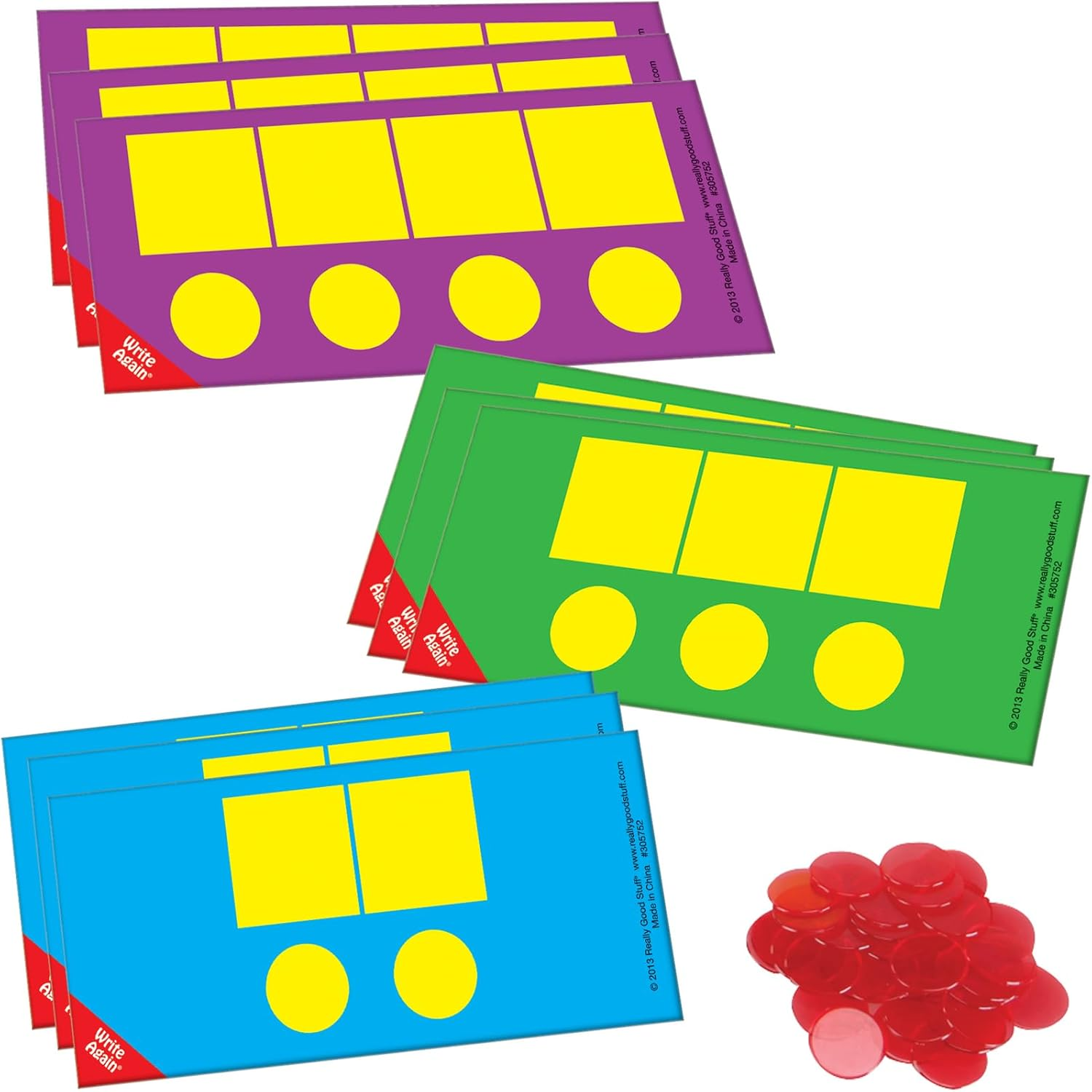Ezread Sound Box Mats and Chips - 18 Dry Erase Mats and 60 Chips for up to 6 Students at a Time - Teach Students to Map Sound Patterns, Elkonin Boxes, Science of Reading
