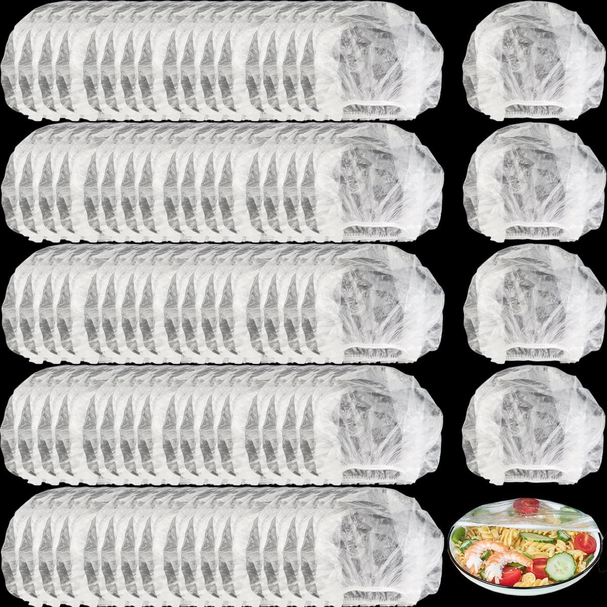 300PCS Plastic Bowl Covers Elastic Disposable Bowl Covers for Food Storage, Stretch Covers for Bowls, Fresh Keeping Bags Stretch Lids Kitchen Wrap Seal Bags for Cover Food